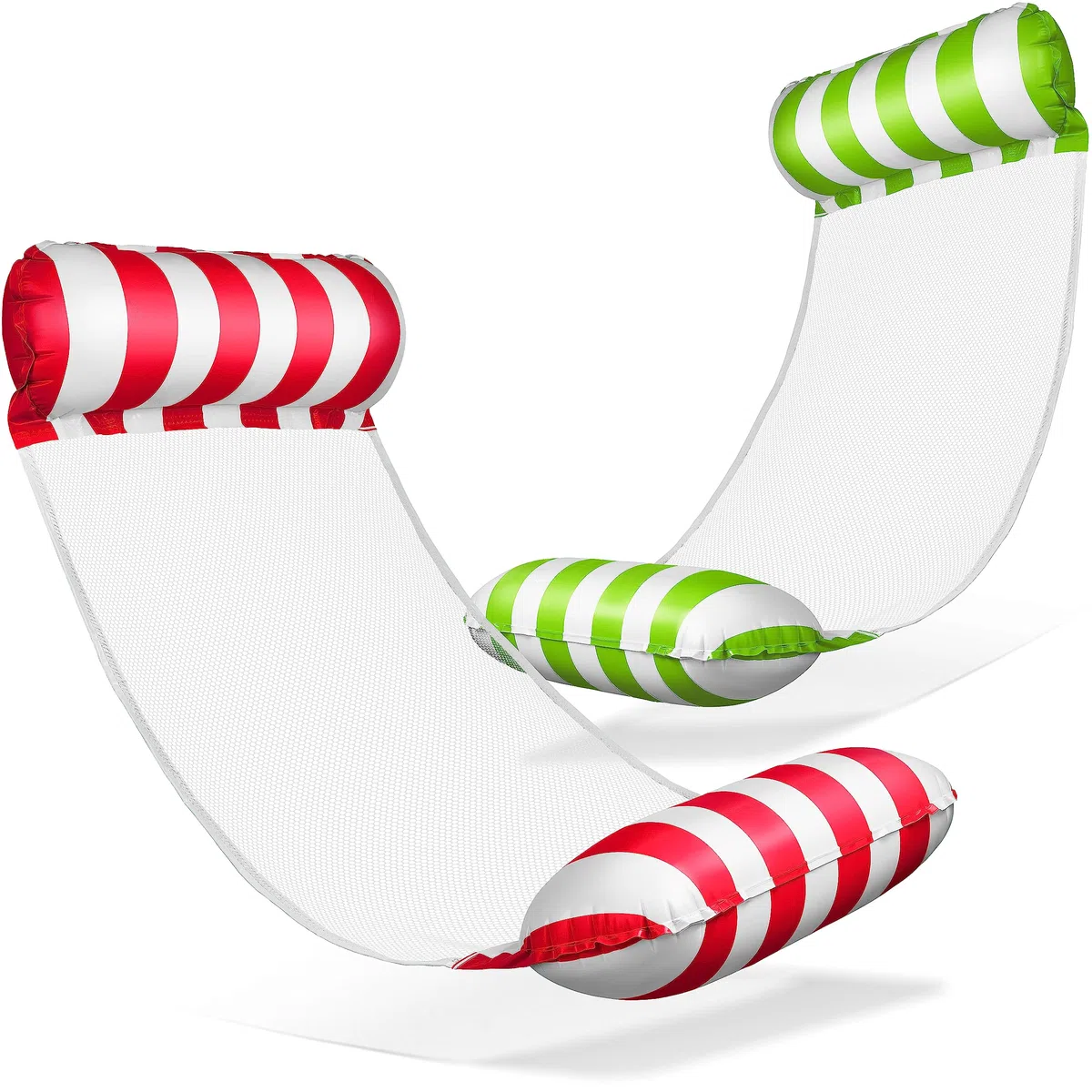 Balinco – Amaca gonfiabile ad acqua con 2 camere d'aria e rete in nylon per piscina – Materasso ad acqua per relax per adulti e bambini – Accessorio estivo per piscina (Verde/Bianco + Rosso/Bianco)