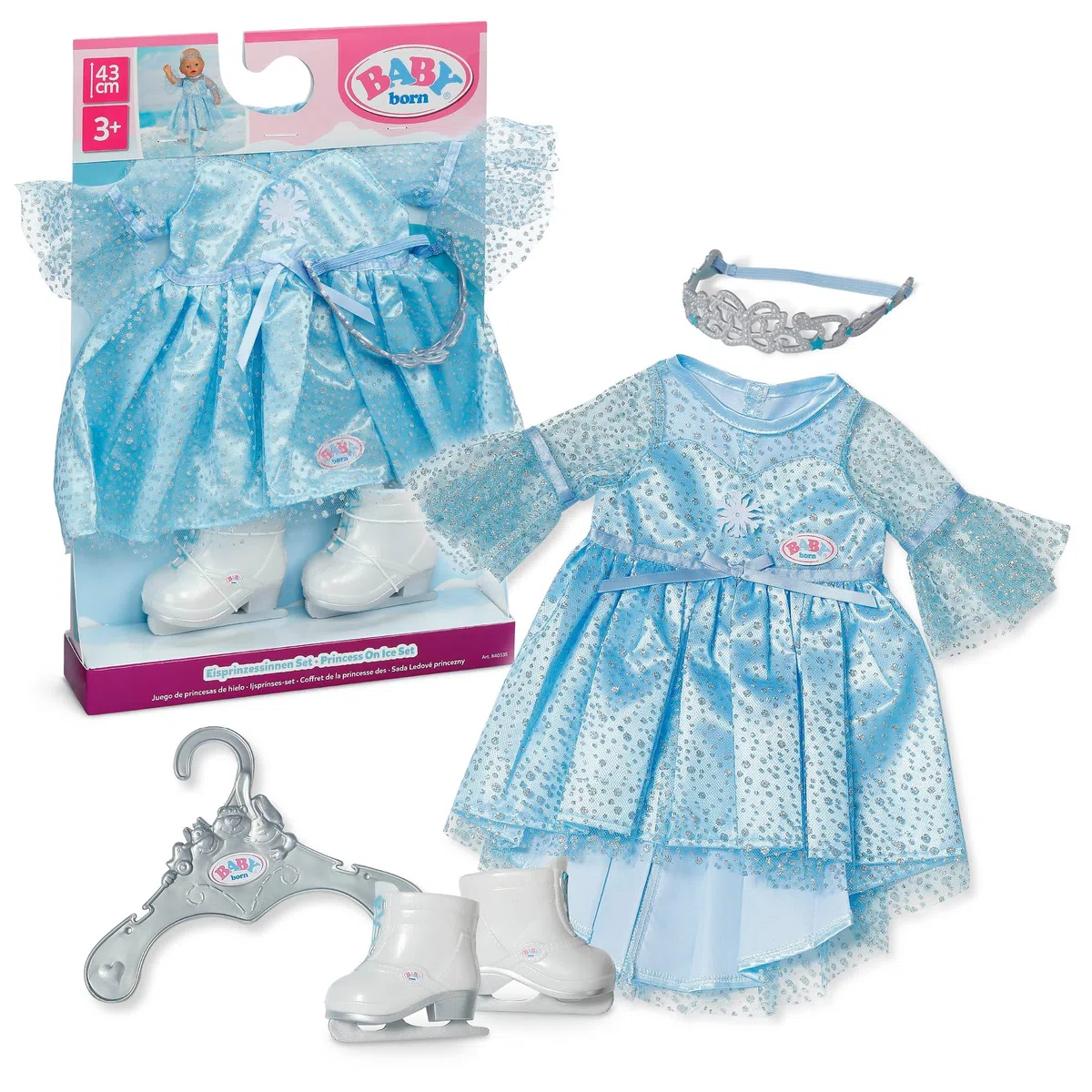 BABY born Set principessa dei ghiacci con vestito glitter, tiara e pattini per bambole da 43 cm