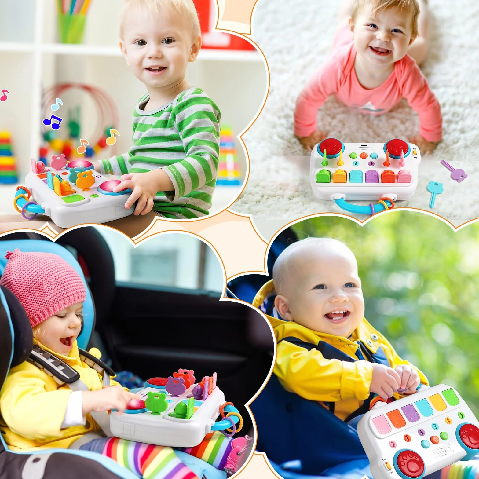 Giochi Bambini 1 Anno - Giochi Montessori 1 Anno 6 Animali Giocattolo per Bambini con Musica e Chiavi, Gioco Bimba Gioco Bambino Giocattoli Educativi Interattivi Bambino Regalo Bimbo Bambina 1 2 Anni
