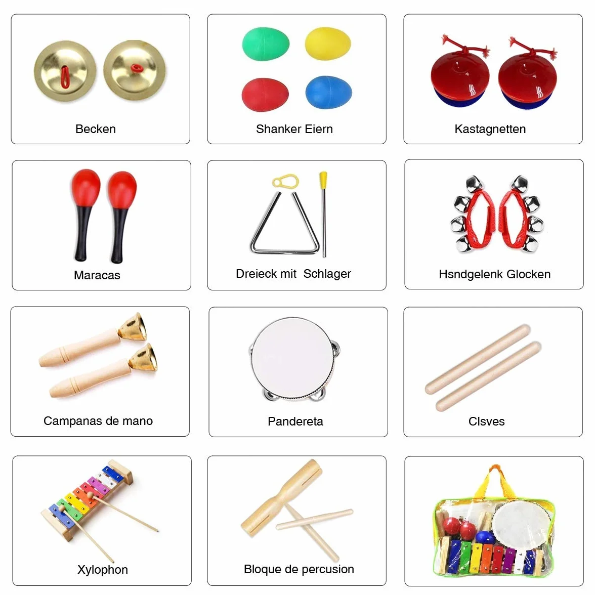 Strumenti Musicali per Bambini, Ulifeme 24 Pezzi Set Strumenti Musicali Percussioni Giocattolos in Legno, Giochi Musicali per Bambini, Regali Musicali Giocattoli con Una Borsa per il Trasporto