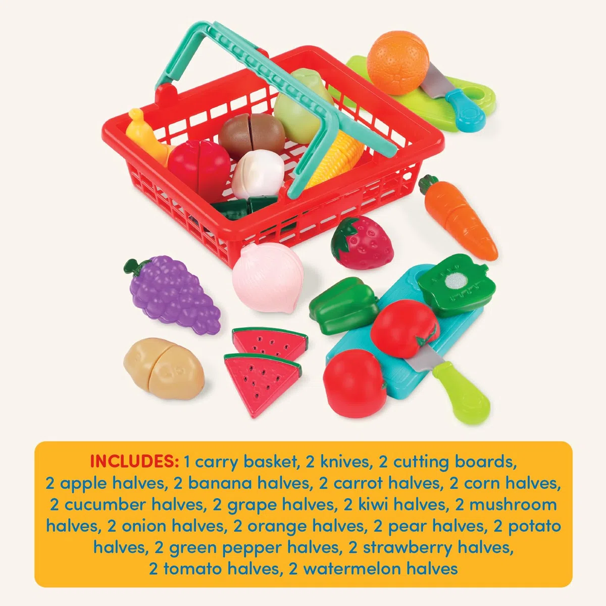 Battat - Cestino di prodotti del mercato agricolo - Gioco del cibo per bambini - cucina chef gioco di ruolo giocattoli finti - Cestino di prodotti del mercato agricolo - 2 anni +
