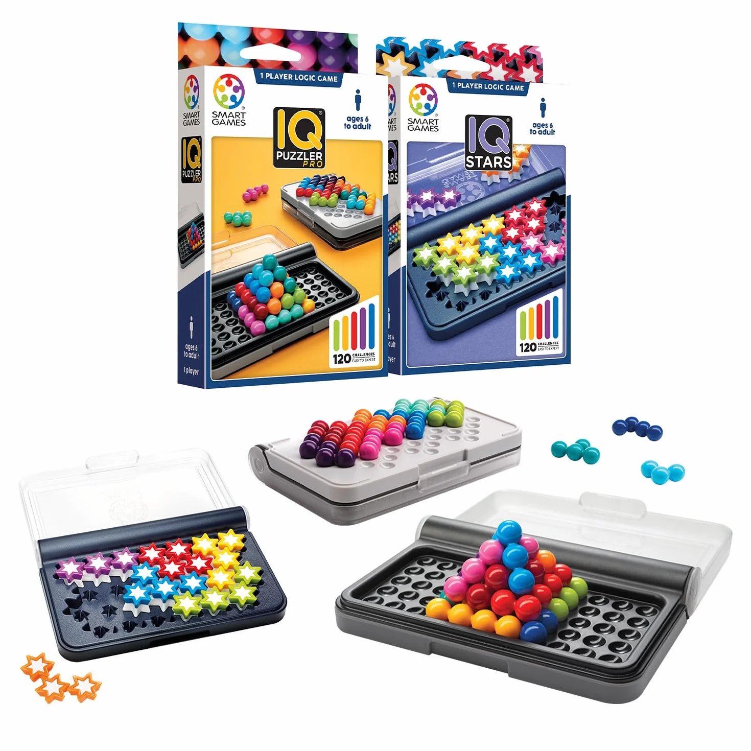 Smart Games - Pack Iq Puzzler Pro E Iq Stars | Giochi Per Bambini E Adulti | Rompicapo Adulti E Rompicapo Bambini | Gioco Educativo 6 Anni | Giochi Da Viaggio 1 Giocatore