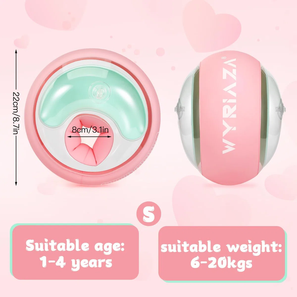 LOOWARTS Braccioli Bambini con 3 Camere d'aria Indipendenti, Bambino Realizzati in Materiale Ispessito, Braccioli Neonato adatti a Bambini di età compresa tra 1 e 8 Anni Rosa