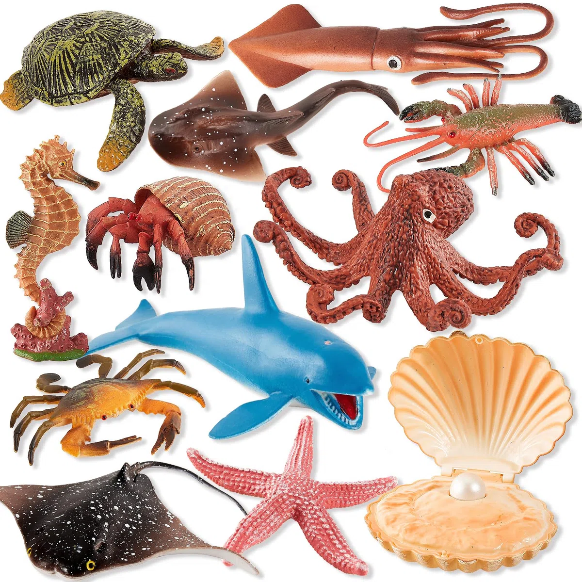 HAYKIDS 12 Pezzi Animali Marini Giocattoli, Modello Giocattolo Marino 7-14 CM, Tartaruga, Polpo, Aragosta, Set Figurine Animali Oceanici per Bambini 3+ Anni