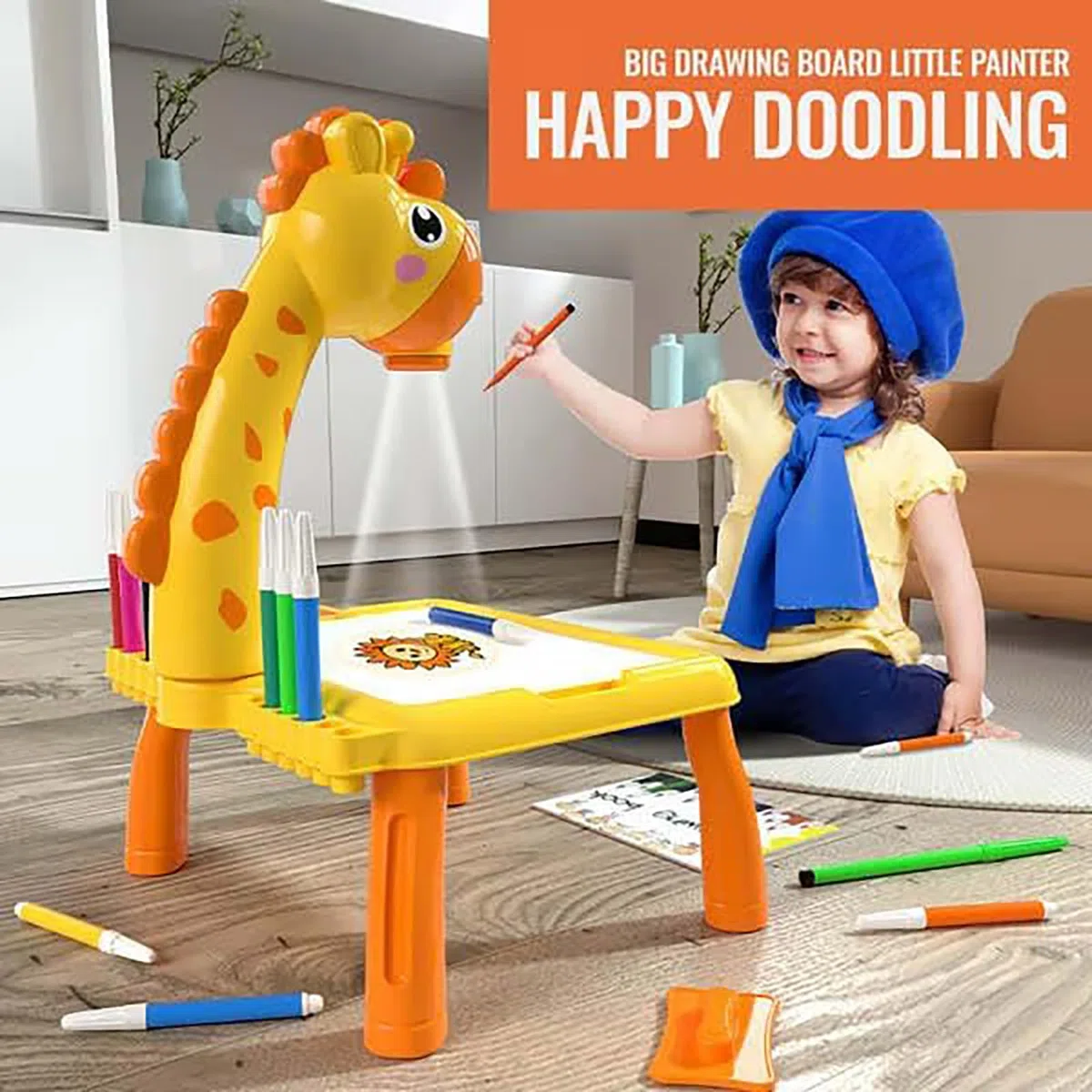 ZVD Tavolo da Disegno per Bambini con Proiettore, Proiettore Interattivo per Disegno, Disegnare con la Luce, Set di Giochi di Disegno per Tavolo da Disegno Giocattolo con 24 Motivi per Regali (Giallo)