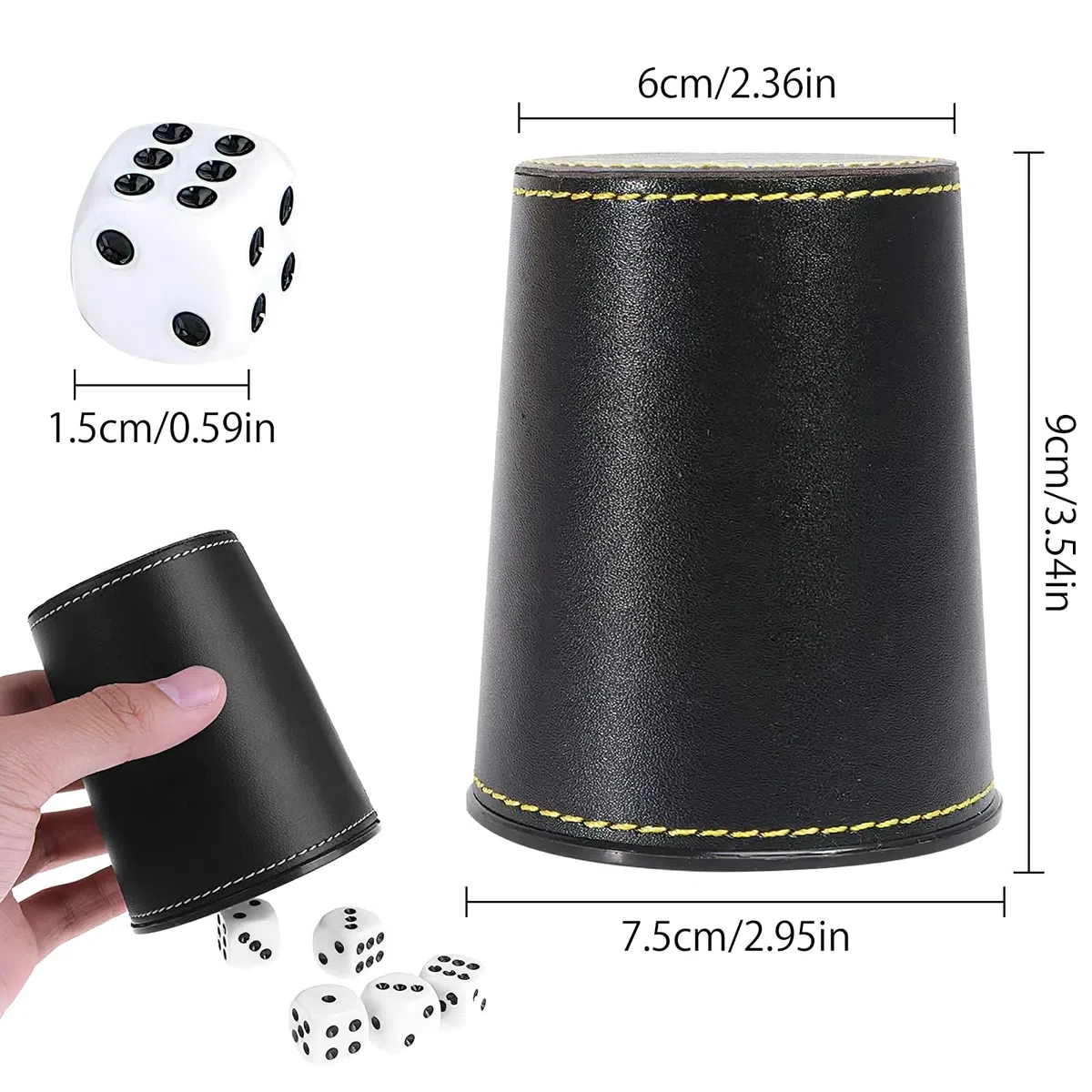 HENGBIRD Set di 5 bicchieri in pelle, con 25 dadi: gioco di dadi, in pelle, per adulti
