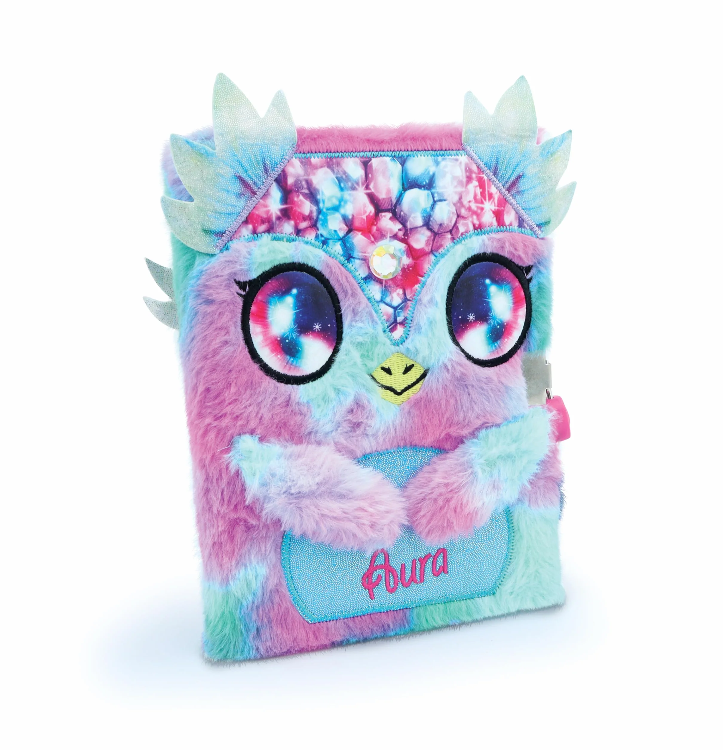 Nebulous Stars 12511 - Diario di Peluche Aura, 21 x 16 cm, diario in Blu/Rosa con Chiusura a Cuore, con Simpatico Disegno di Animali Soffici, con Unicorno, Pietre preziose e Occhi di Galassia