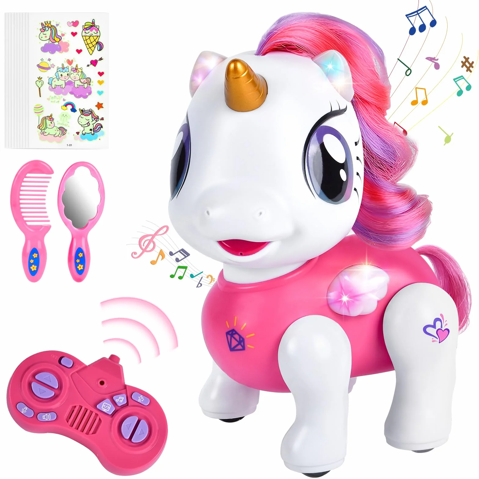 Joellfuner Unicorno Robot Giocattolo, Unicorno Bambina Regalo con Telecomandato, Robot Interattivo Touch Programmabile Danzante Musica Funzioni, Regalo per Bambini