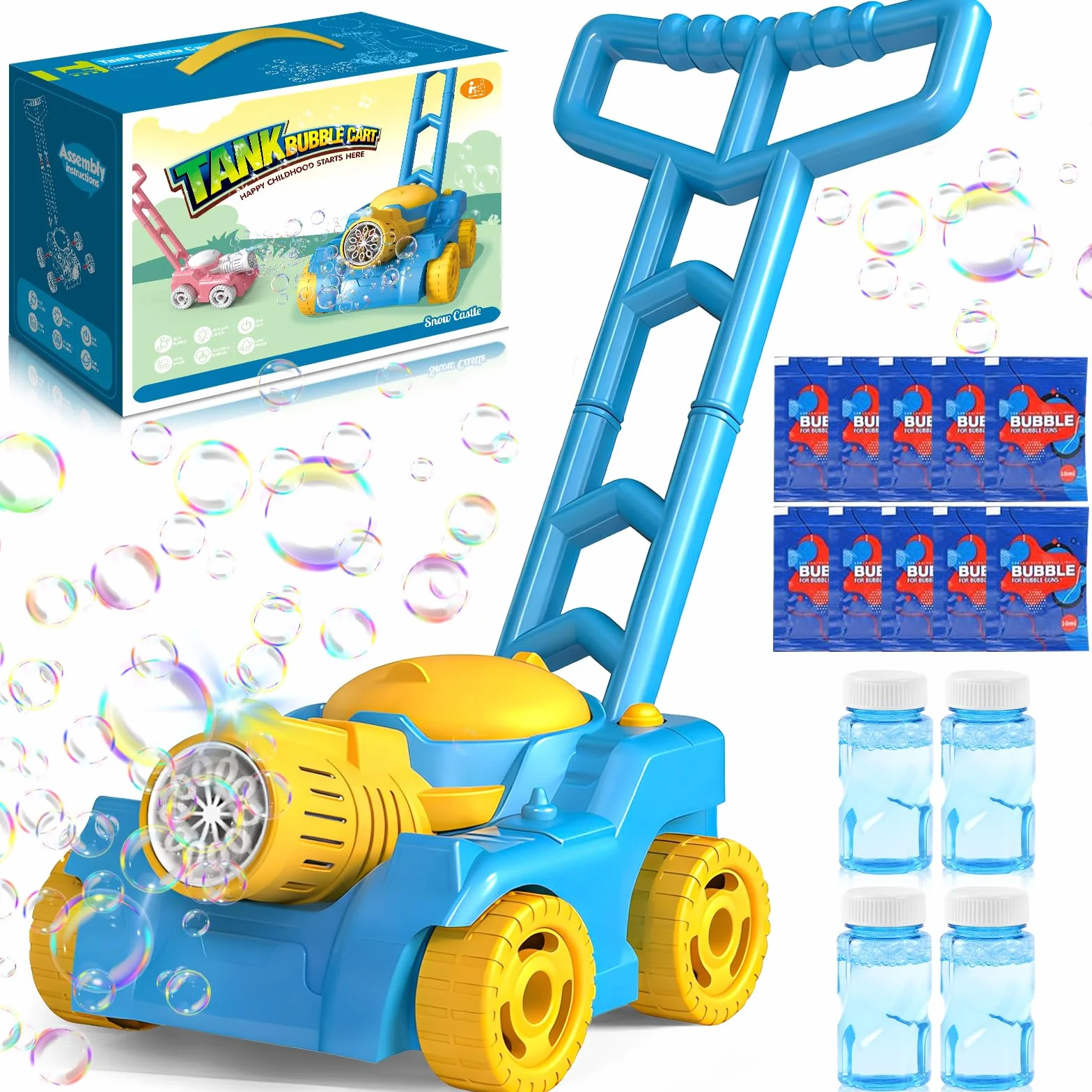 Macchina per Bolle Bambini 3 Anni+, Tosaerba Bolle Anti-Perdita, Giocattoli a Sapone Con Luce LED, Macchina Automatica per Soffiatore Di Bolle, Nozze & Festa Esterna