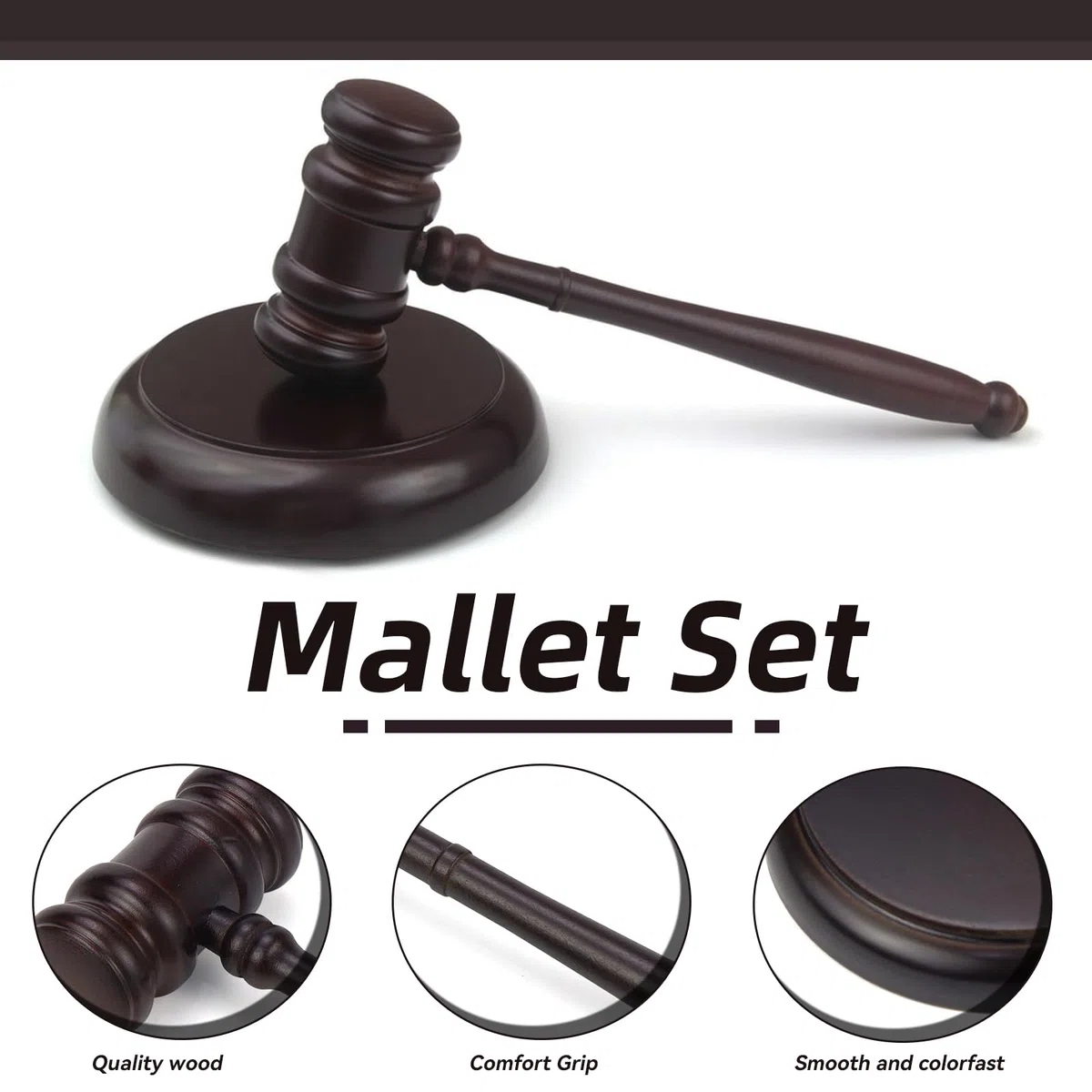 Erzekrim Legno Giudice Set Martello da Giudice in Legno con Blocco sonoro Realizzato a Mano per Giudici, Avvocati, Vendita All'Asta, Giochi di Ruolo per Bambini e Regali