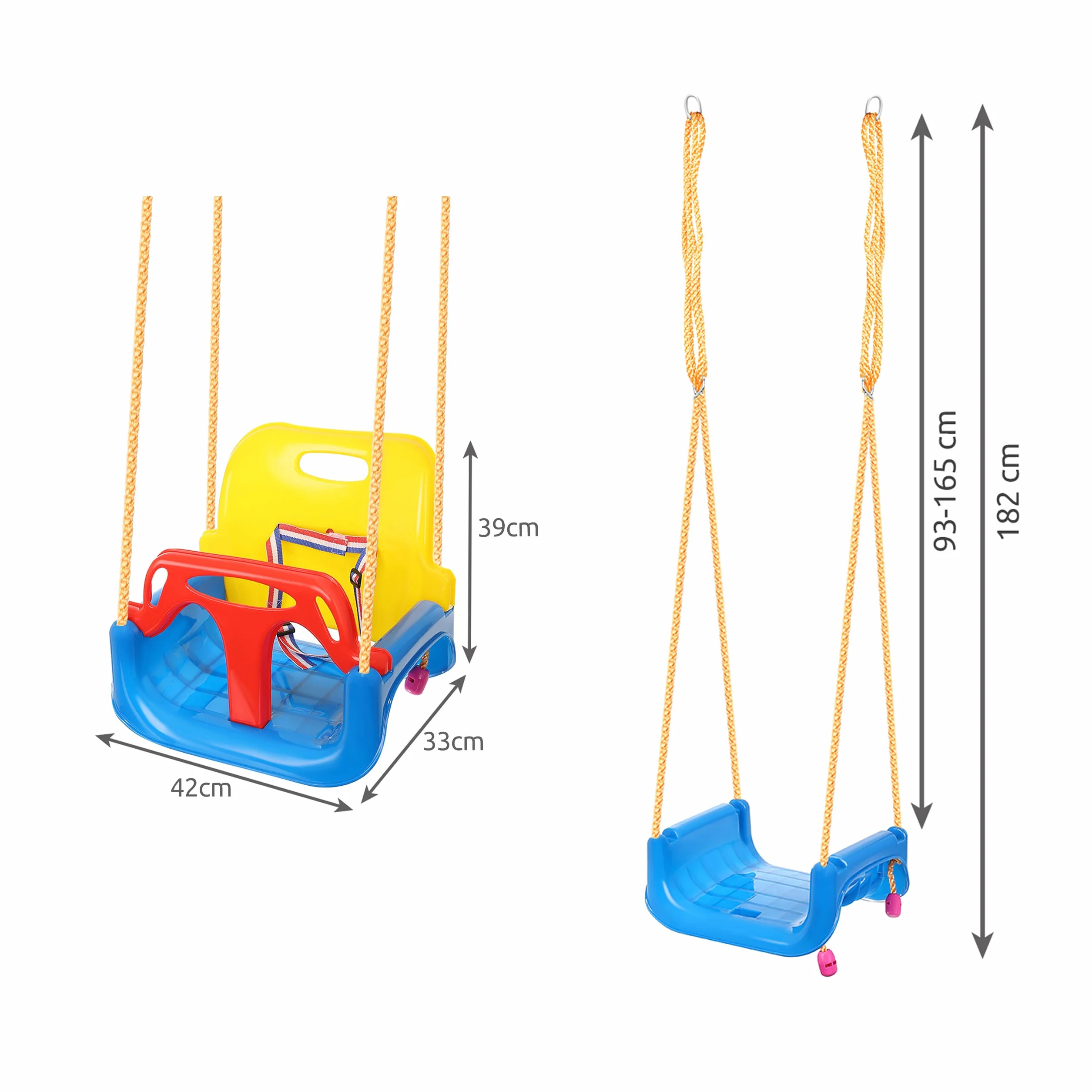 KRUZZEL Sedile per altalena con schienale e seduta, per bambini piccoli e grandi, blu, adatto per interno ed esterno, trasformabile, cresce con il bambino, 23552