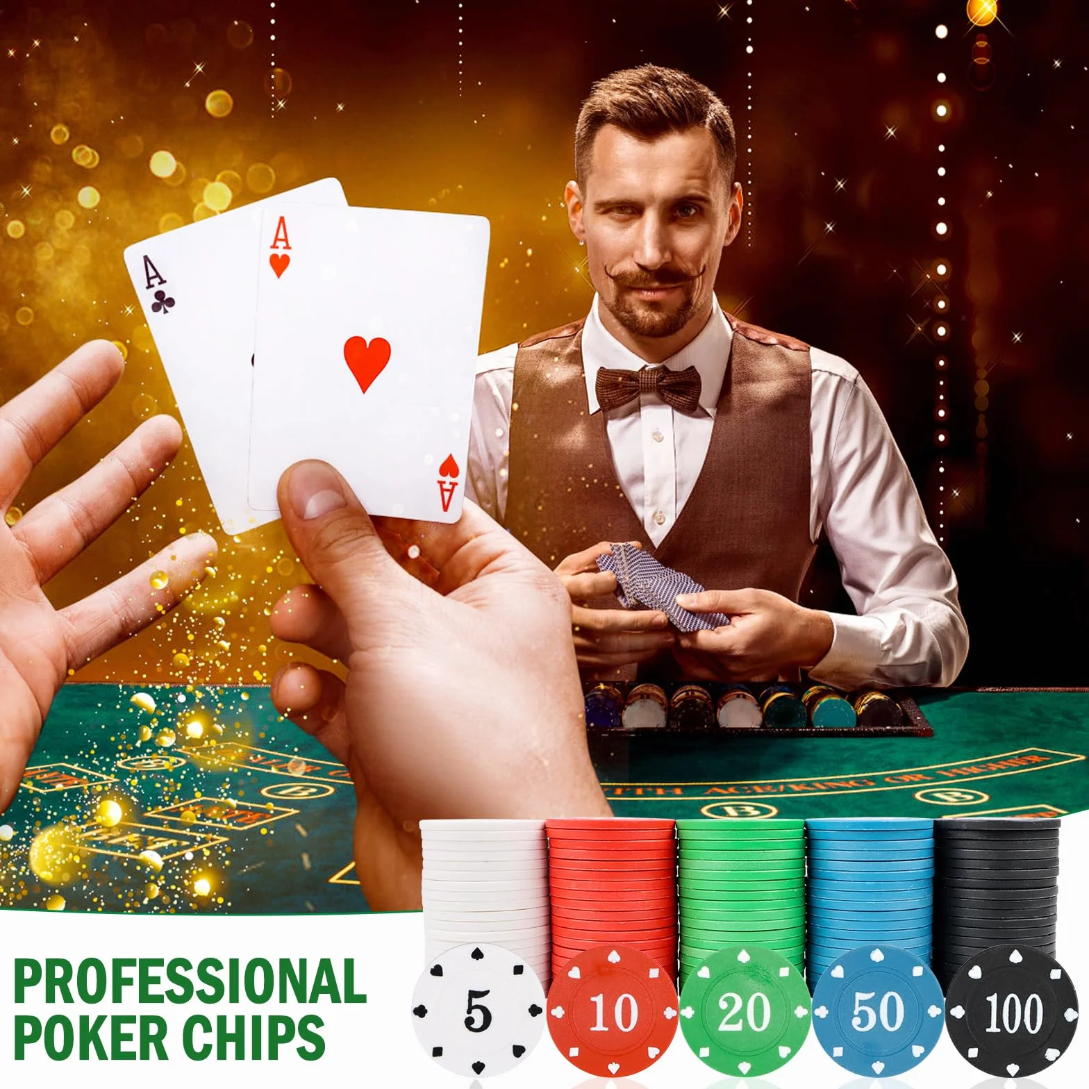 MplehDa Casino Poker Chips, 100 pezzi di chip da poker con valori nominali, gettoni per carte di credito, gettoni di pegno, roulette gioco bingo chip per poker, blackjack e giochi da casinò