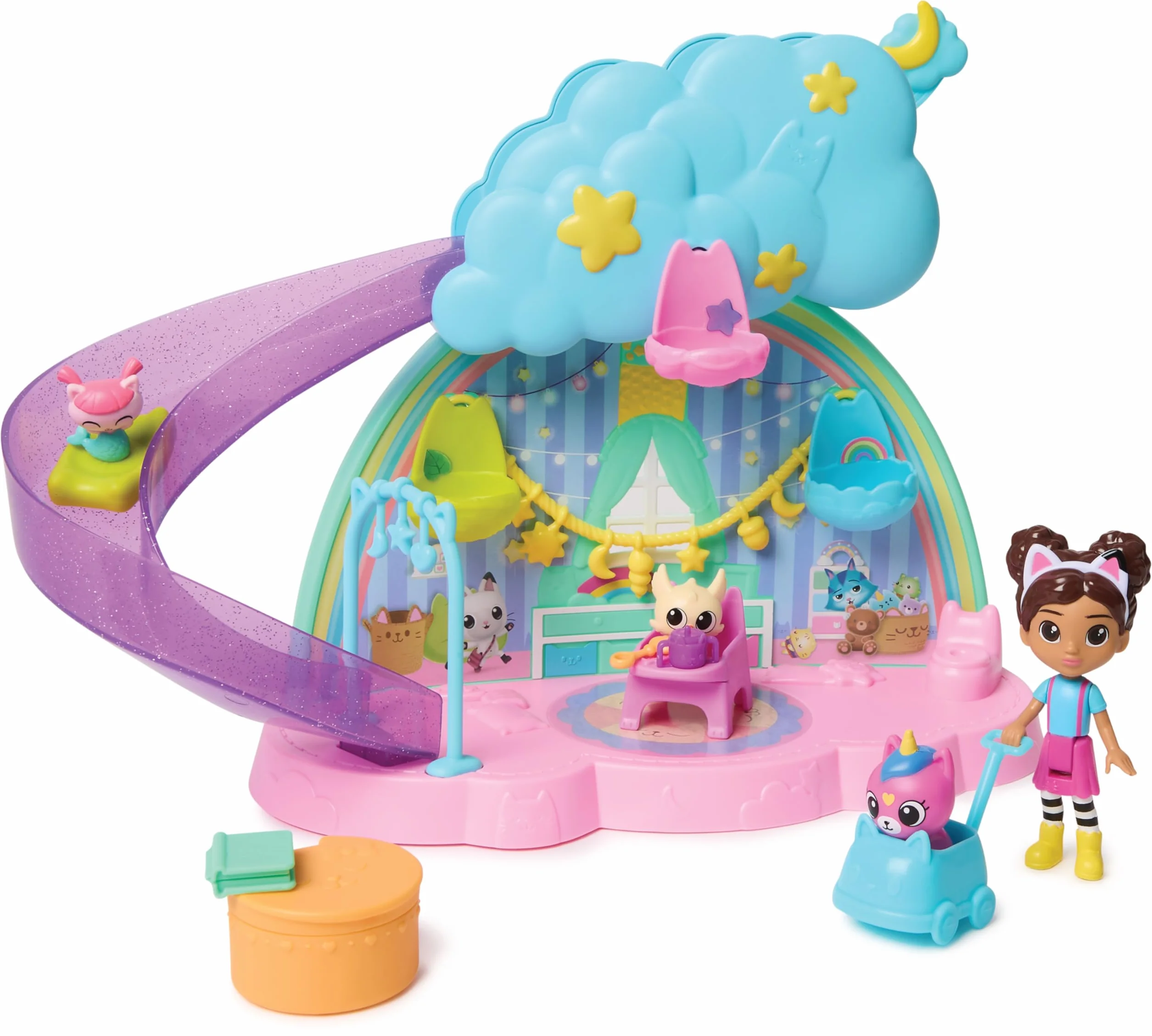 Gabby's Dollhouse, Stanza dei Giochi dell'Asilo Gatto-Orecchio, Set di Gioco da 17 Pezzi con 4 Personaggi e Mobili per la Casa delle Bambole, Giocattoli per Bambine e Bambini, 3+ Anni