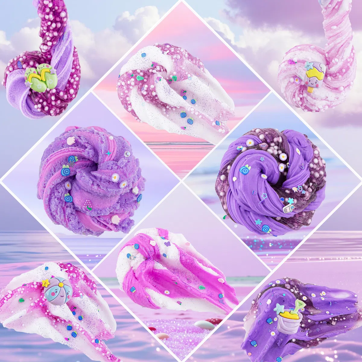 LAWOHO 6 Confezioni Kit Slime Viola - Cloud Slime, Butter Slime e Clear Slime, Slime per bambini con additivi, Bomboniere per feste Slime per ragazze e ragazzi, 360ml Slime per bambini (Spiaggia)
