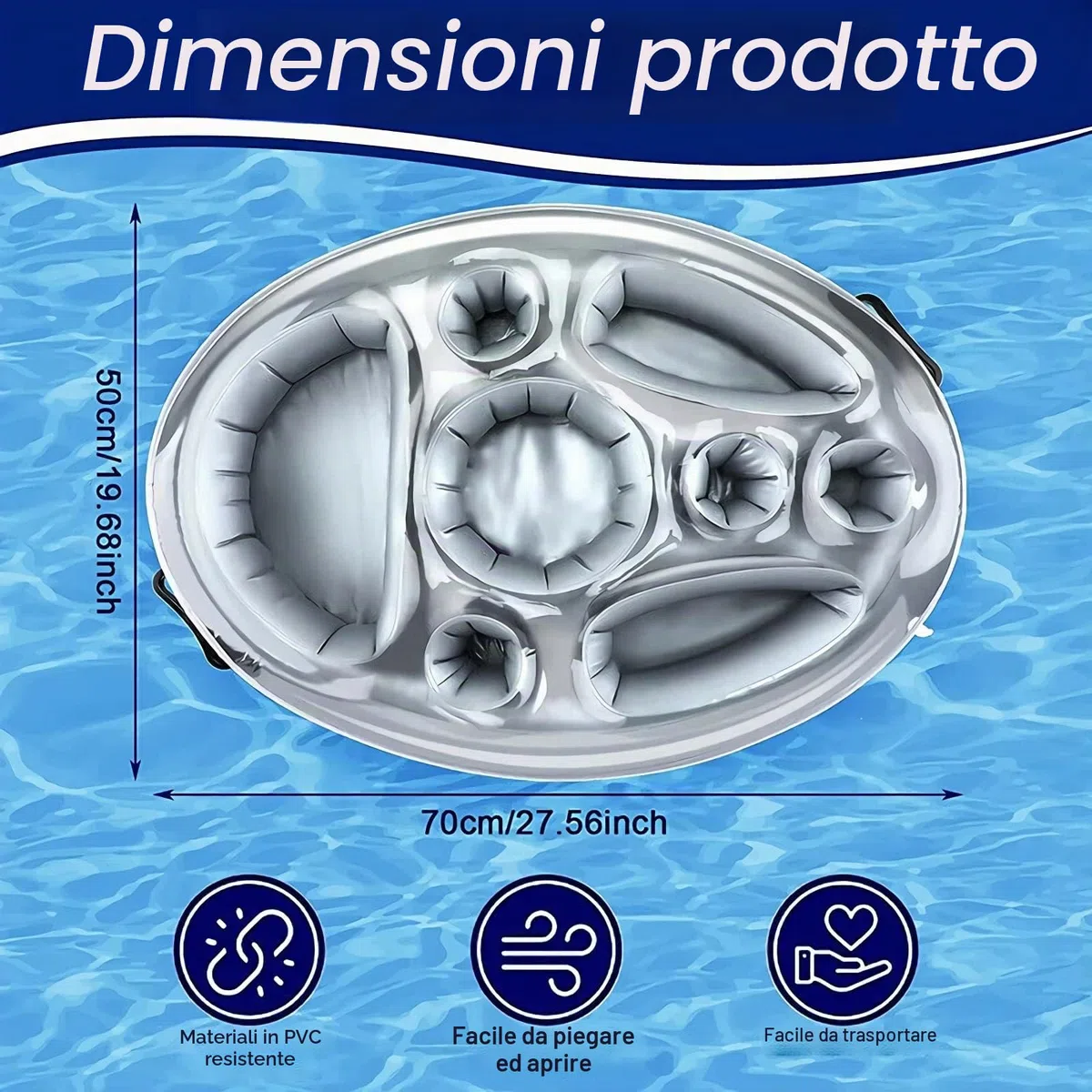 Portabevande gonfiabile 2 in 1, vassoio galleggiante 8 fori, grande capacità, galleggiante, portabevande per piscina, gonfiabile, per piscina, gonfiabile, per piscina