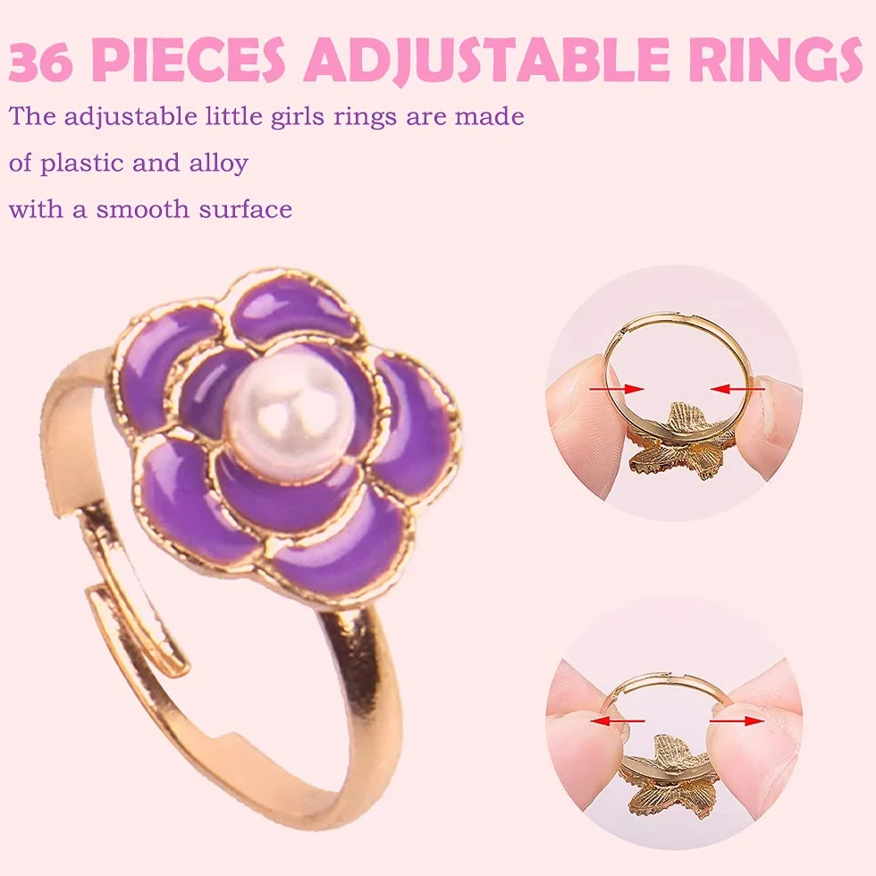 Set di Anelli per Bambine, 36 Pezzi Anello Bambina, Anelli per Bambini Gioielli, Ragazza per Bambini Anelli, con Vetrina a Forma di Cuore, per Bambini Favori di Compleanno (Stile Casuale)