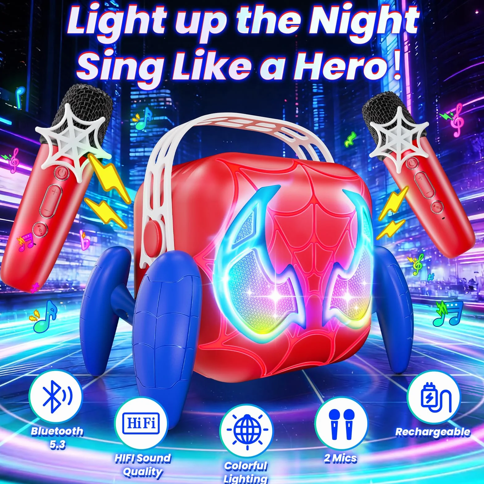 Karaoke per Bambini con 2 Microfoni Luci LED Regalo 3-12 Anni Maschio Giochi Compleanno Festa Natale