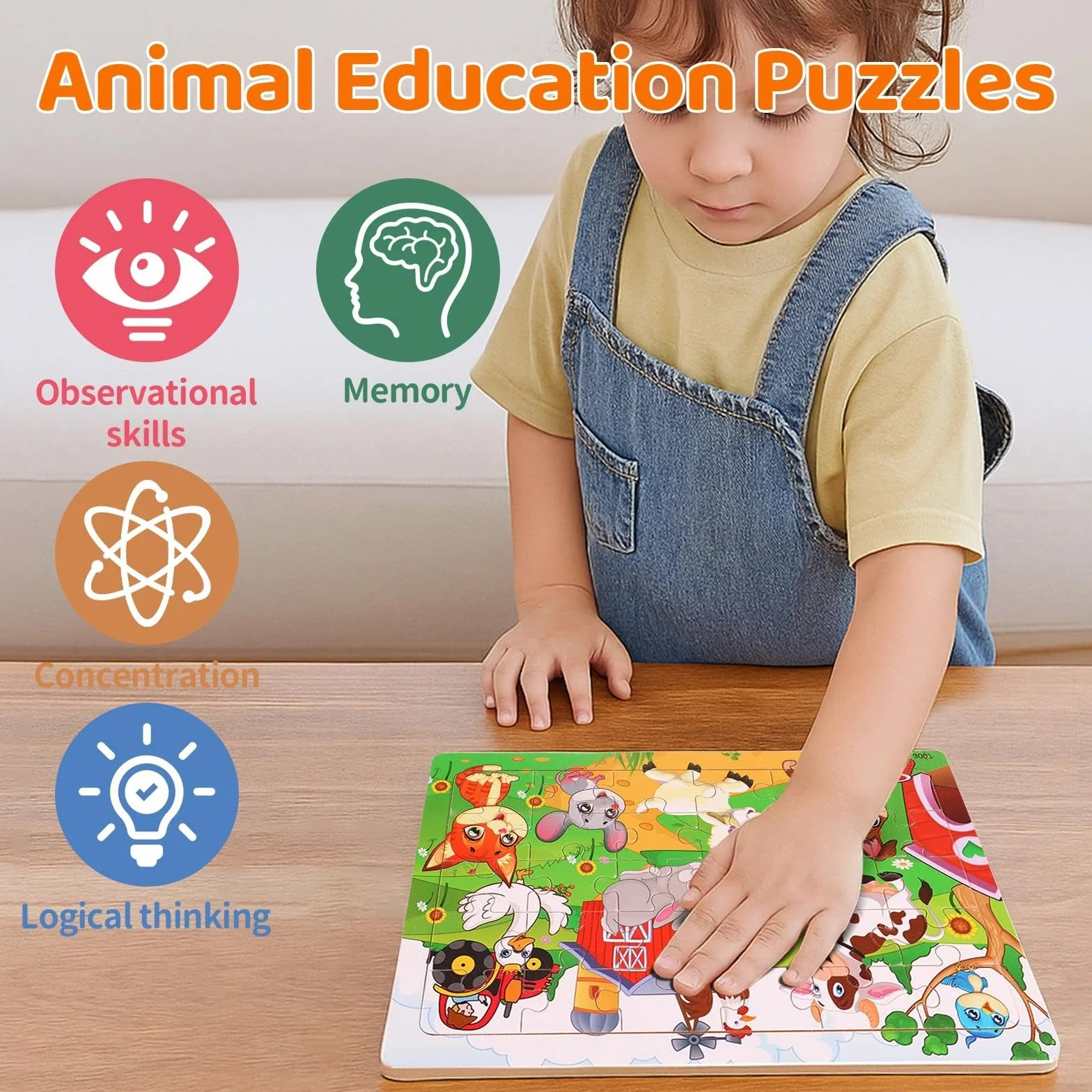 Puzzle Bambini 3 Anni 5 X 24 Pezzi, Puzzle in Legno Animali a Partire, Gioco Educativo Prescolare, Giochi Educativi, Giocattoli Regalo per Bambini da 3 a 8 Anni Ragazzi e Ragazze
