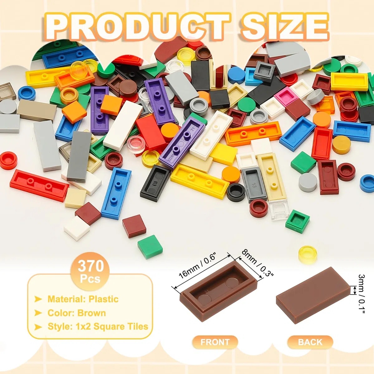 PATIKIL 370 Pezzi blocco Piatti All'Ingrosso, 1x2 Piastrelle Quadrate Marroni Classiche Superficie Liscia Mini Accessori Per Mattoncini Da Costruzione Compatibili Con Kit Mattoni