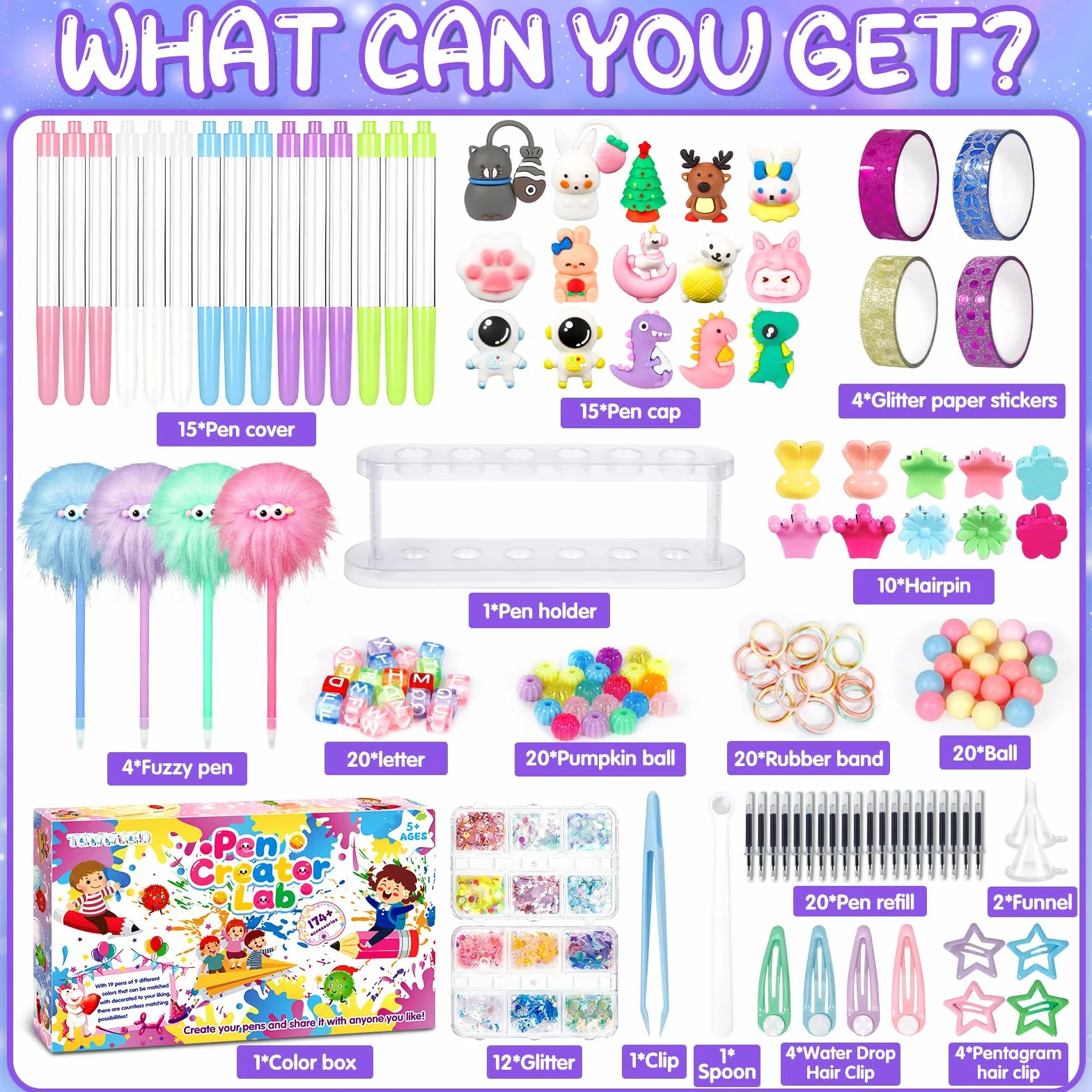 Laboratorio Delle Penne Personalizzate con 170+ Accessori, Kit Creativo per Creare Penne Fabbrica, Lavoretti Creativi per Bambini, Idee Regalo per Ragazze 5-12 Anni