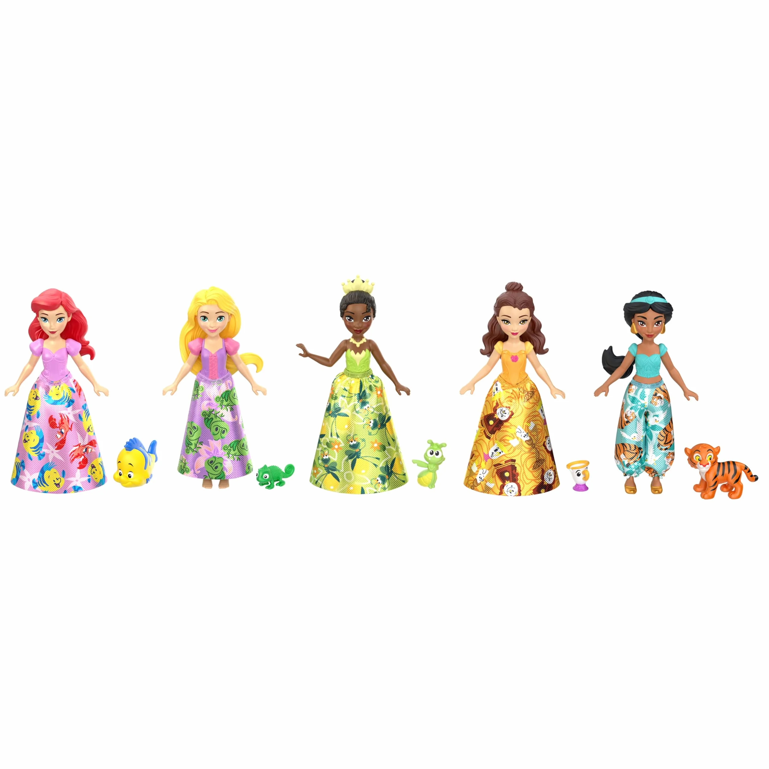 Mattel Disney Princess - Principessa e Amico Multipack, set con 5 mini bambole snodate e 5 personaggi amici abbinati, ispirati ai film Disney, giocattolo per bambini, 3+ anni, JBL33