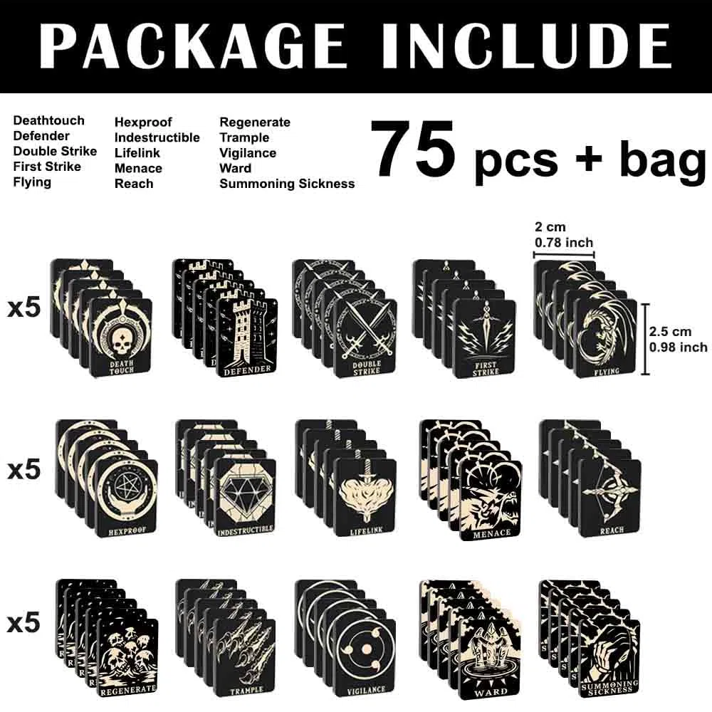75 segnalini per Magic The Gathering - Set di segnalini abilità in legno per MTG - Accessori per giochi di carte
