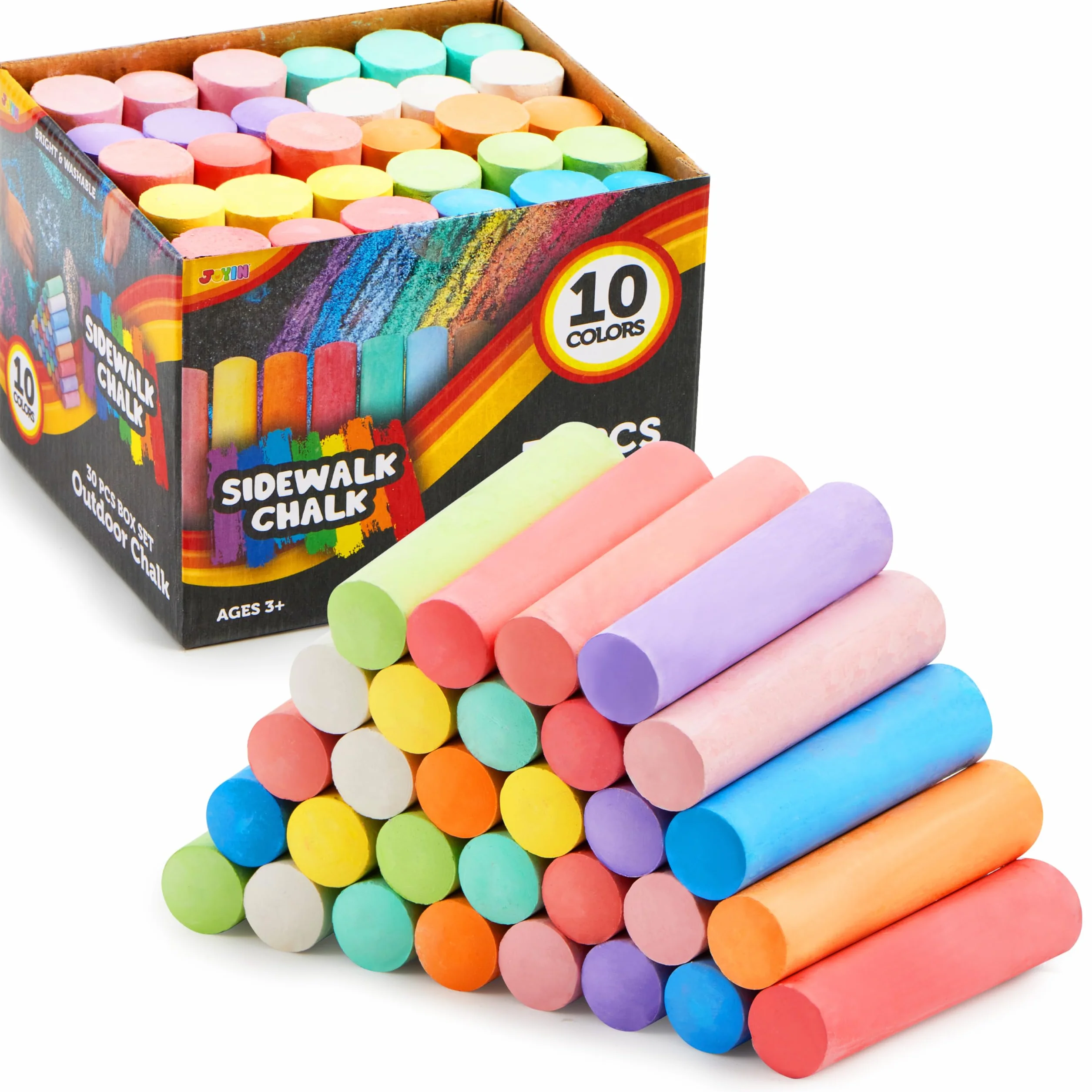 JOYIN 30 pezzi di gessetti lavabili per marciapiedi in 10 colori per bambini, gesso stradale atossici per marciapiedi per interni ed esterni, lavagne, giardini, arte e pittura, regalo per bambini