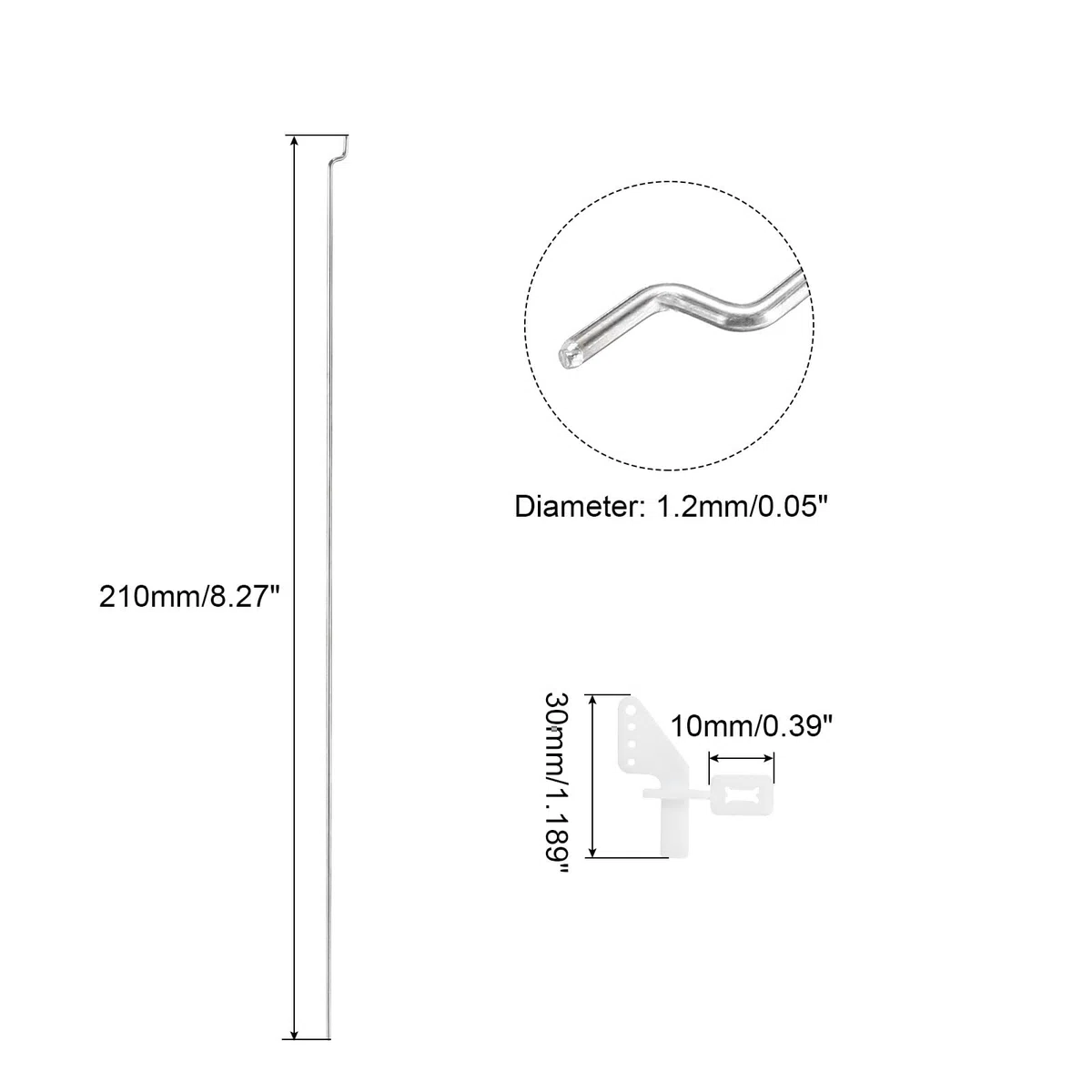 QUARKZMAN 10pz Acciaio Inossidabile 304 1,2x210mm Parti delle Aste di Spinta Z, 10pz Corno di Controllo in Nylon per Modelli RC Fai Da Te Auto Barca Aereo Elicottero, Argento