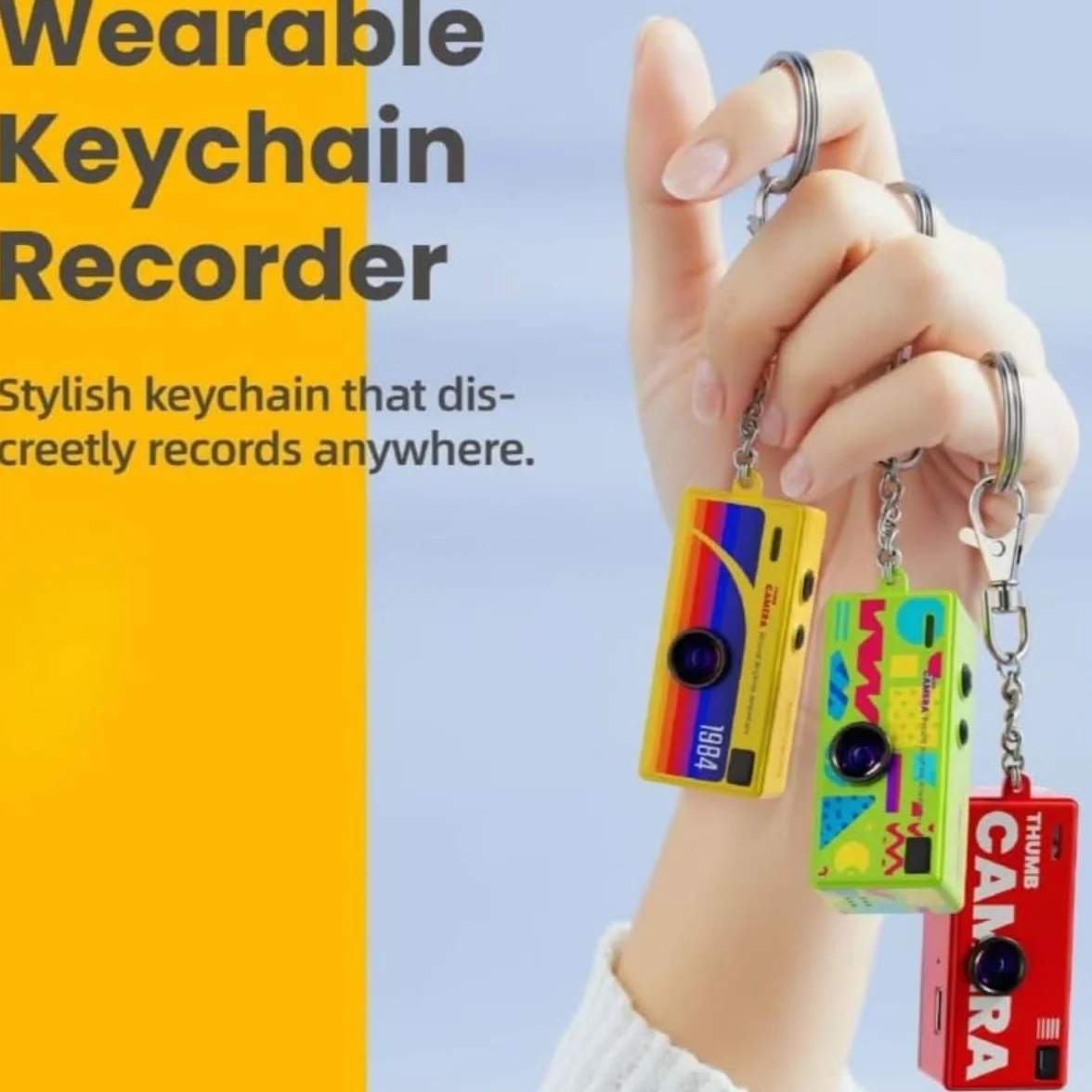 Mini Camera Keychain, Retro Portable Thumb Camera, Mini Digital Camera, 1080P 130° Wide Angle Pocket Video Camcorder, for Travel Vlog Recording (Yellow)