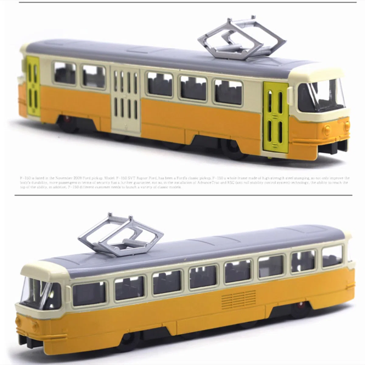 Tram Model Ornament 1/90 Decoro Realistico interattivo con Modello di Auto da Trasporto con appassionato di Auto Leggera e Musicale, Giallo