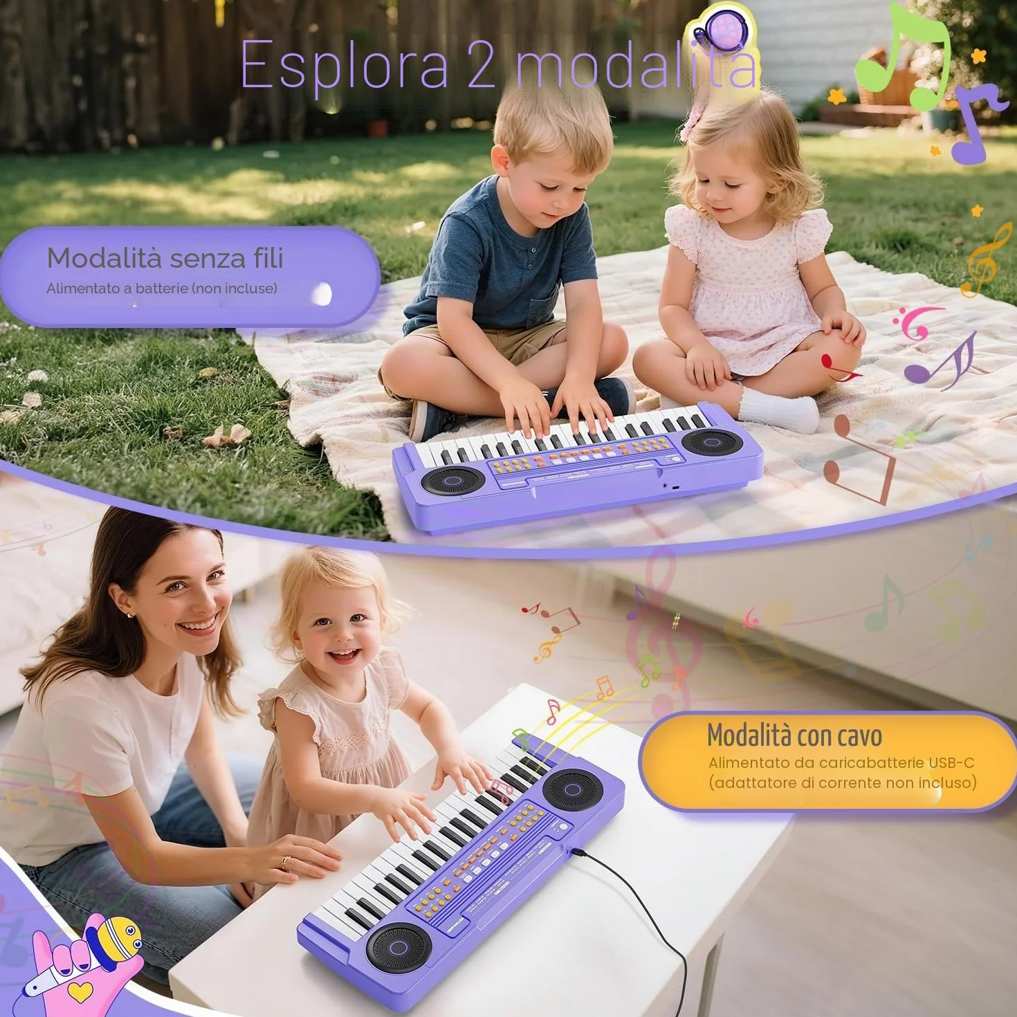 Pianoforte Tastiera Giocattolo per Piccoli - Pianoforte Elettrico 37 Tasti con Microfono - Giocattoli per Bambine Bambini di 3 4 5 6 7 Anni - Regali di Compleanno e Natale (Viola)