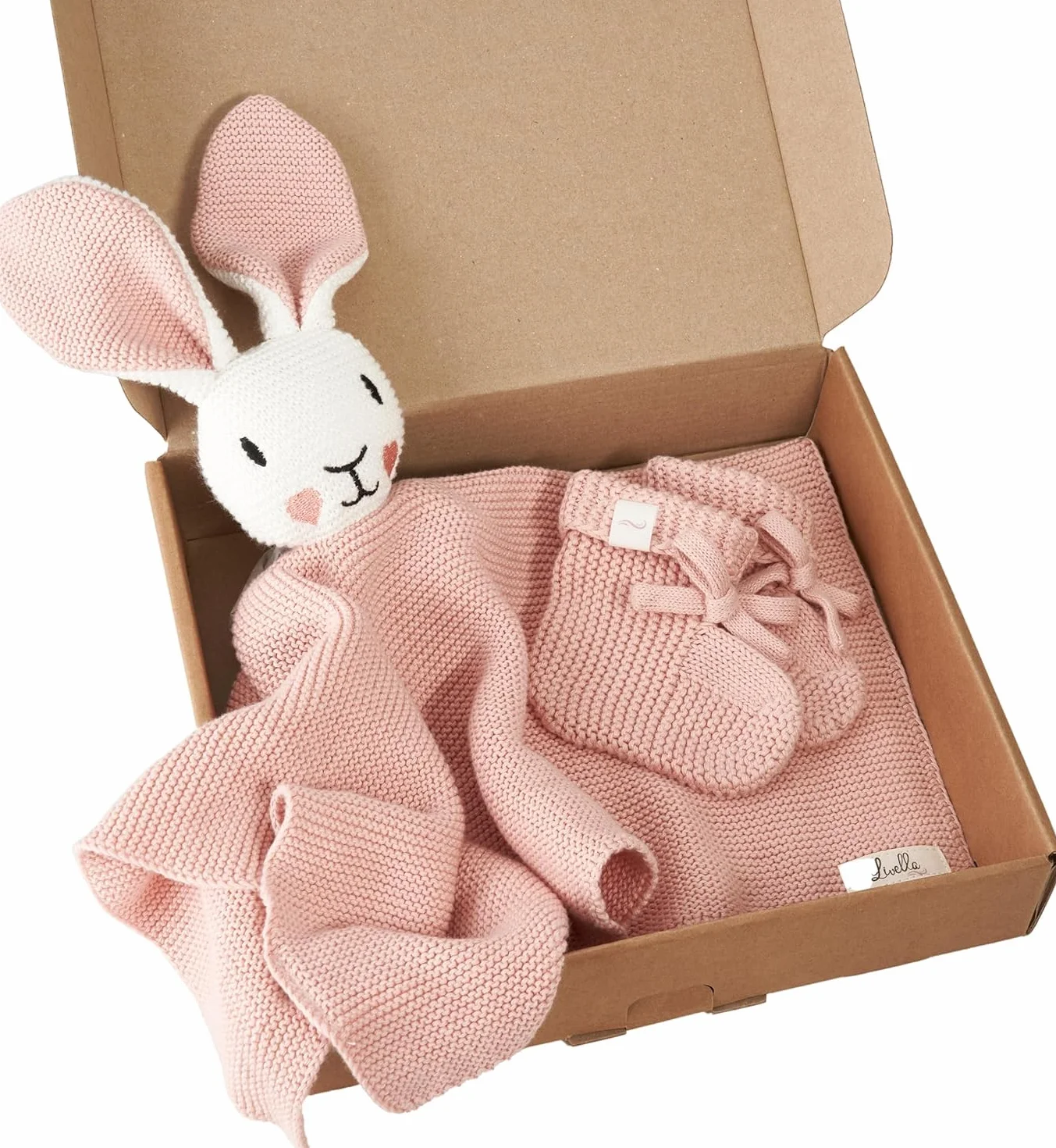 Livella Doudou Coniglietto con calzini - Puro cotone biologico - Copertina premium, copertina coccole, coperta a maglia - Morbidissima e traspirante - OEKOTEX® STANDARD 100 e certificata GOTS