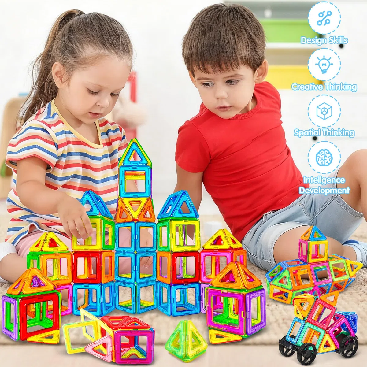 Costruzioni Magnetiche, 66 Pezzi Blocchi Magnetici, Costruzioni Magnetiche per Bambini, Gioco Magnetico Educativo, Giochi Montessori per Ragazzi e Ragazze di 3 4 5 6 7 8 Anni