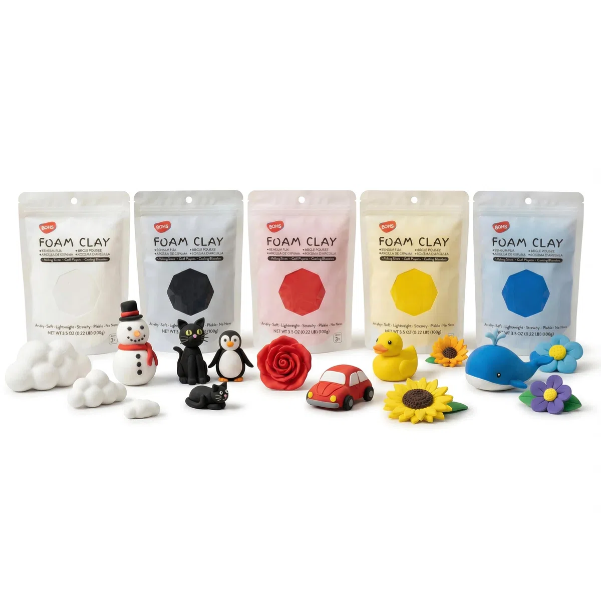 BOHS Argilla da Modellare e Melma Squishy - Set di 5 Pezzi, Colori Primari, Asciugatura All'aria - Perfetto per Progetti Artistici e Artigianali Scolastici, 500g