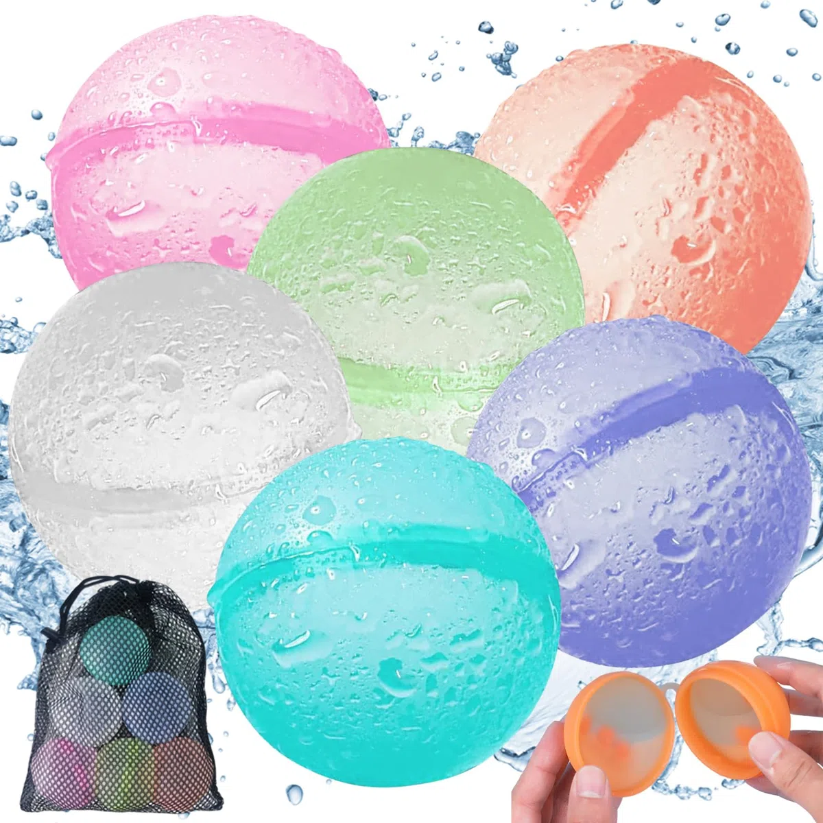 6 Pezzi Gavettoni Riutilizzabili, Palloncini da Acqua Riutilizzabili Riempimento Rapido, Bombe D'acqua Silicone per Bambini, Adulti, Combattimenti in Acqua, Spiaggia, Feste in Piscina, All'aperto