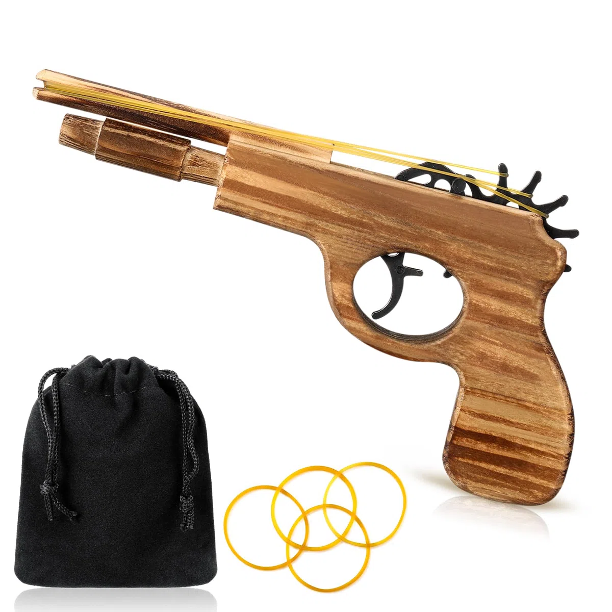 Zomiboo Pistola ad Elastico in Legno con Elastici Morbidi ed Elastici Giocattolo Pistola Ad Elastico Fatto a Mano Pistola Spara-Elastico Finta Pistola Ad Elastico Fucile Giocattolo