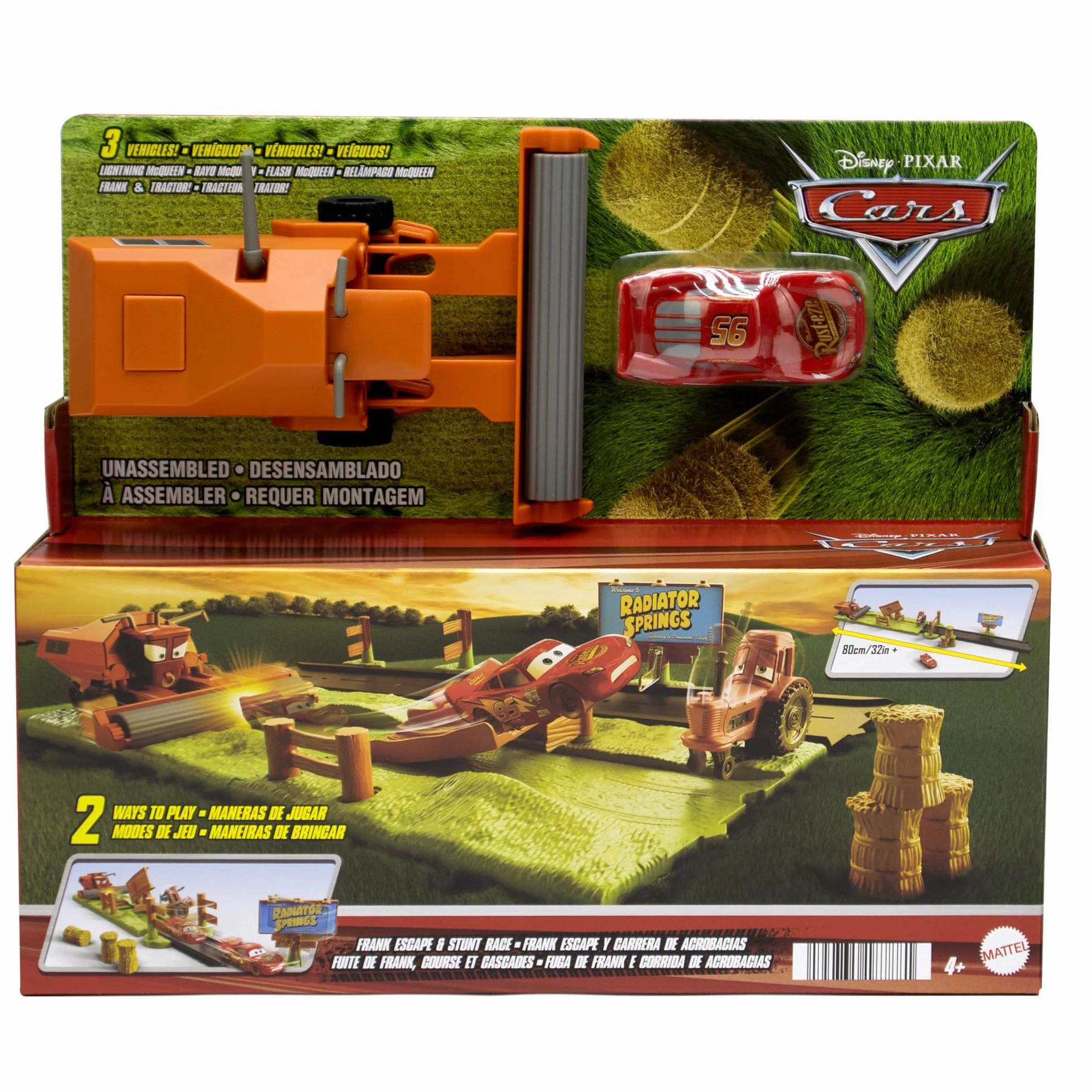 Mattel Disney e Pixar Cars Corsa Acrobatica in Fuga da Frank Playset con 3 veicoli giocattolo e 2 modalità di gioco, include Saetta McQueen, HRX48