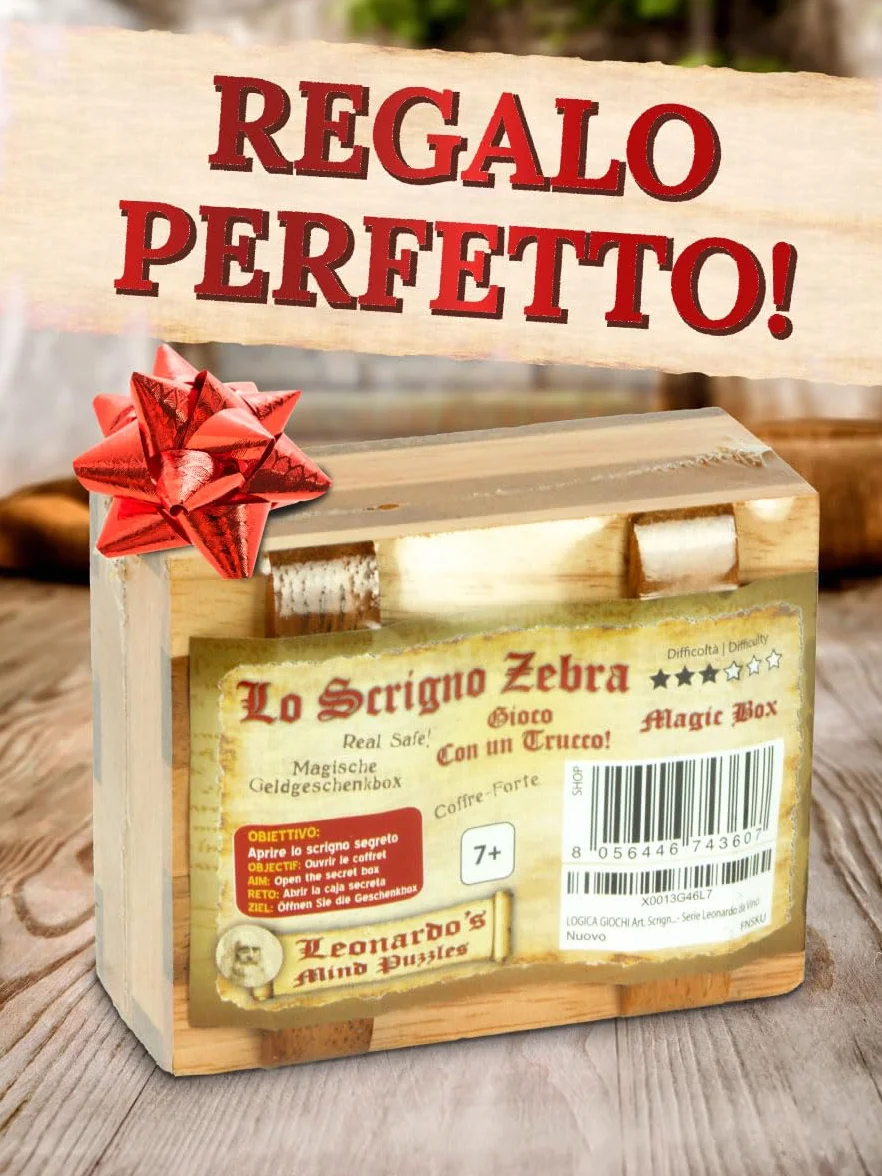 Logica Giochi - Lo Scrigno Zebra – Scatola Segreta - Rompicapo in legno – Difficulta 3/6 Difficile – Collezione Leonardo