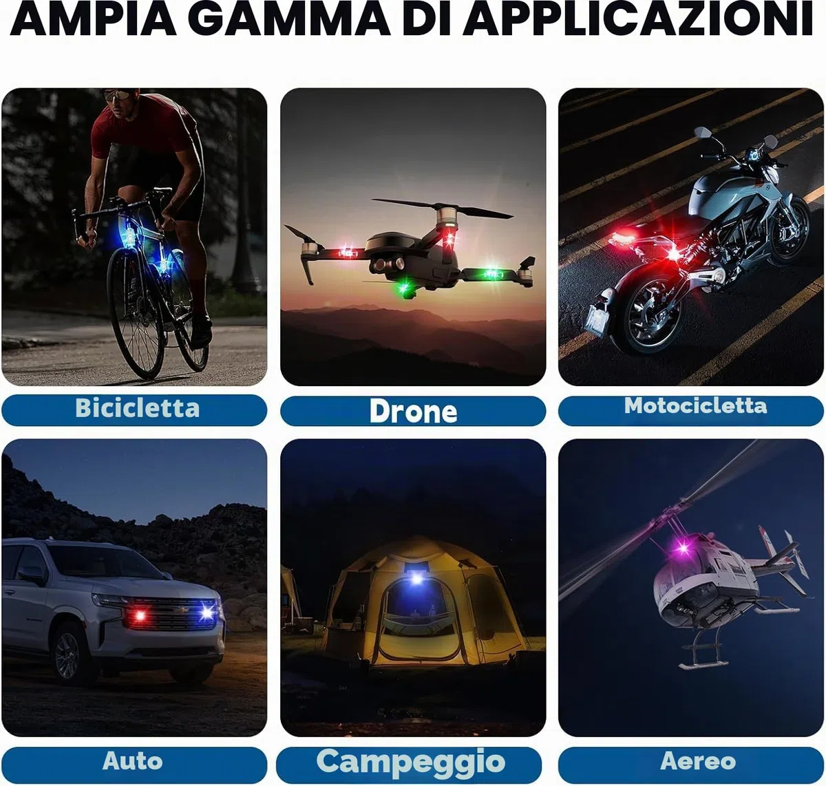 4 Pezzi Luci Stroboscopiche Drone con Telecomando, 8 Colori Ricarica USB Lmpermeabile Luce a LED per Droni Moto ATV Biciclette RC Car