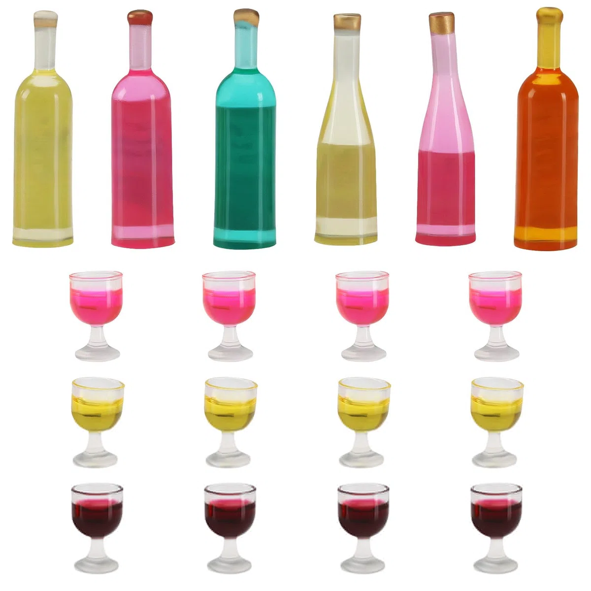 6 bottiglie di vino in miniatura per casa delle bambole e 12 bicchieri da champagne, scala 1:12, mini bottiglie di resina per vino, simulazione, cucina, gioco finto giocattolo