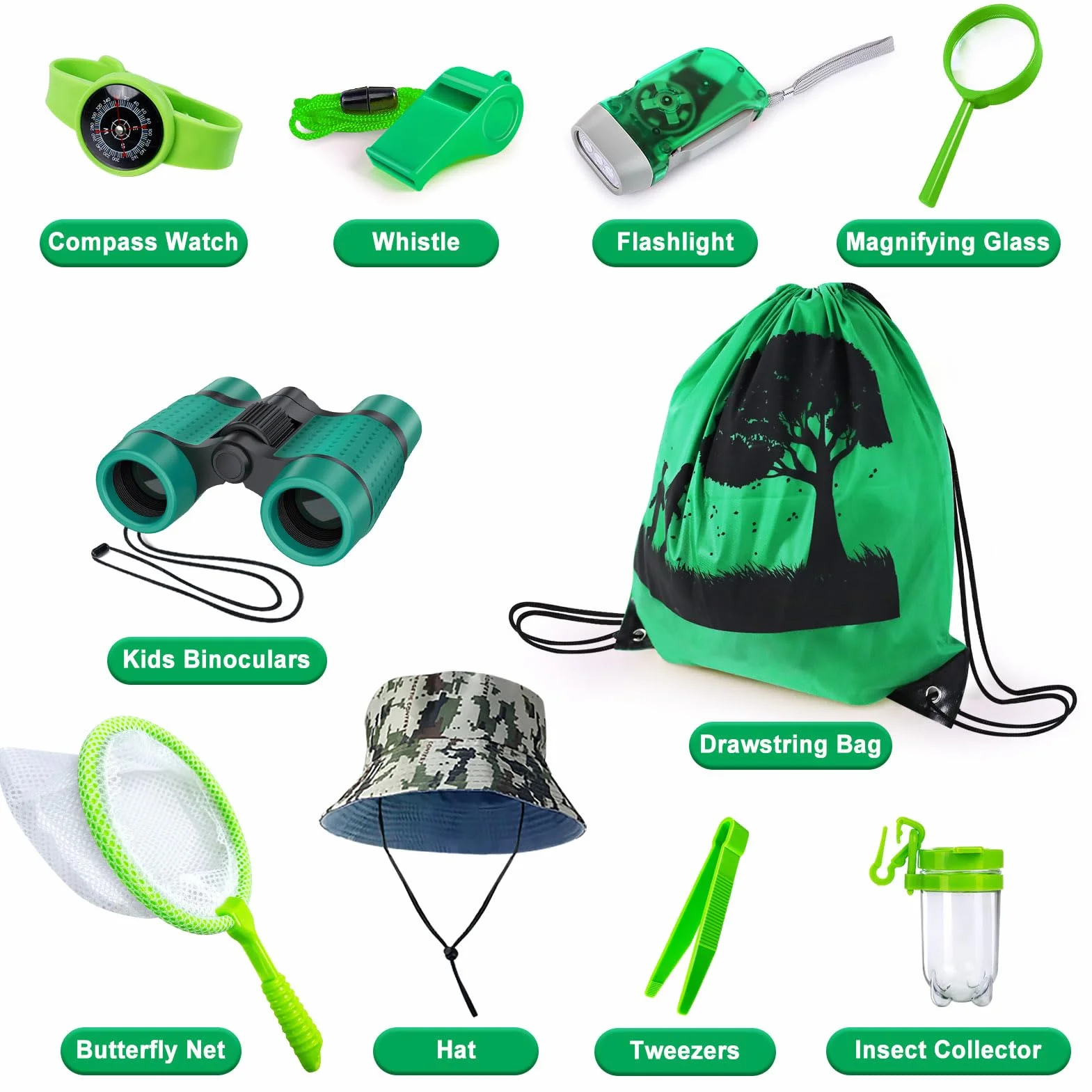 Set da esplorazione per bambini, con zaino, cappello e binocolo, giocattolo da esterno per bambini, ragazze e ragazzi