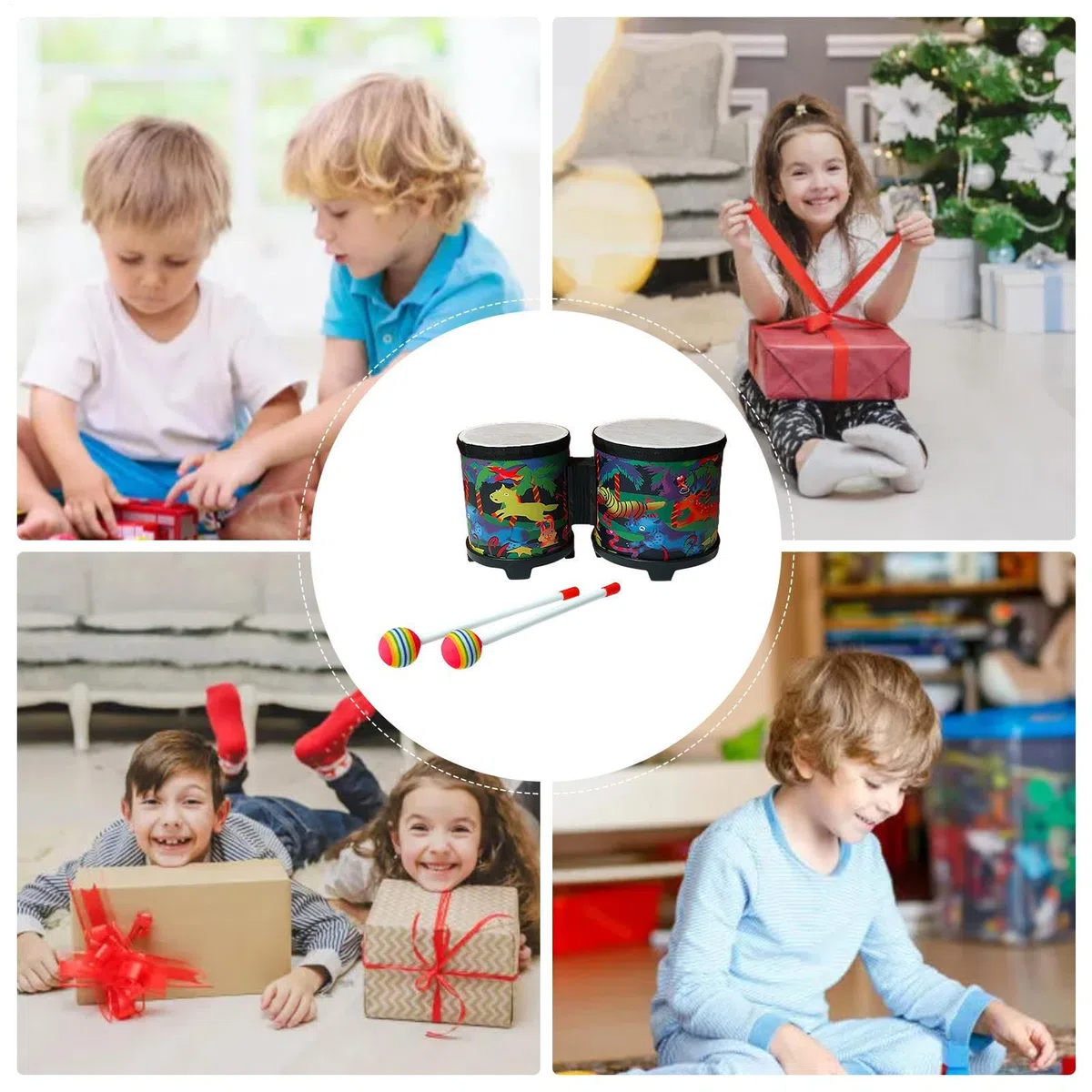 Tamburi Bongo Professionali In Legno Per Bambini E Adulti - Strumento Musicale A Percussione Con Supporto, 2 Bacchette Colorate, Set Di Tamburi Bongo Realizzati A Mano | Ideale Per Insegnamento E Intr
