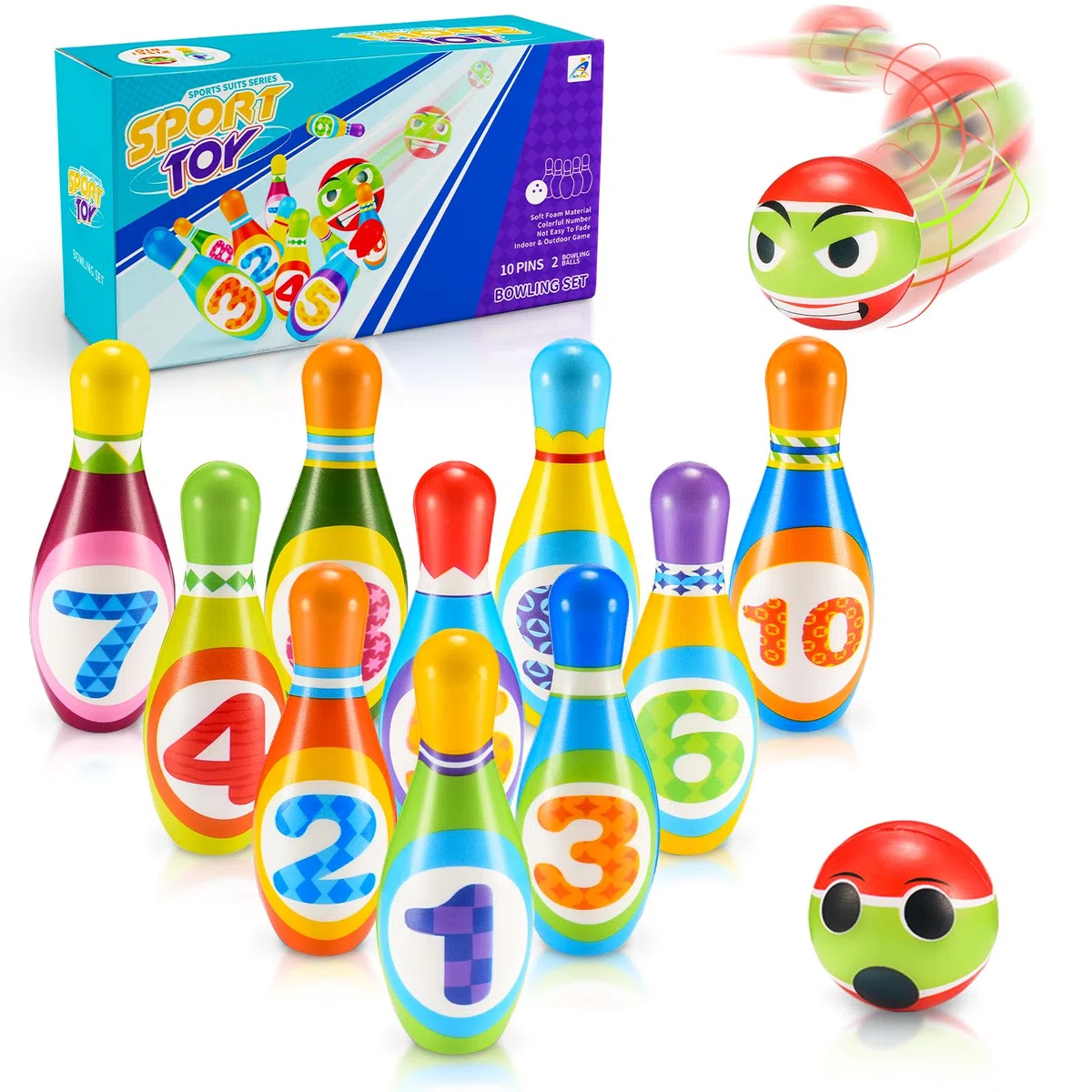 Adeokay Birilli Bowling Set Giochi da Esterno Bambini 2-9 Anni, Regalo Giocattoli Montessori da Giardino