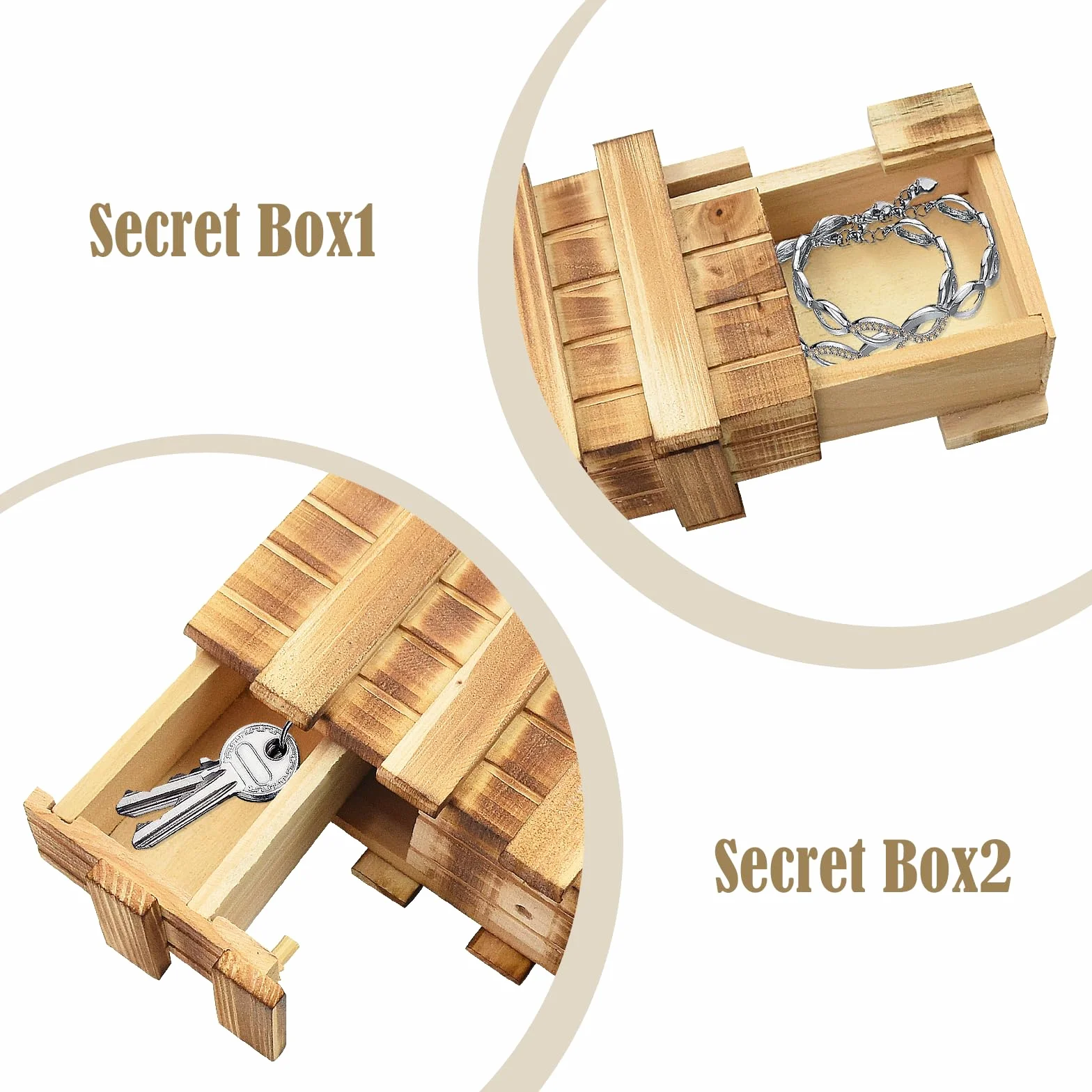 Confezione da 2 piccole scatole puzzle in legno con scomparti, compiti di pensiero per adulti, mini cassettiera per soldi, gioielli, giocattoli IQ per bambini, 15 cm x 8 cm x 5 cm