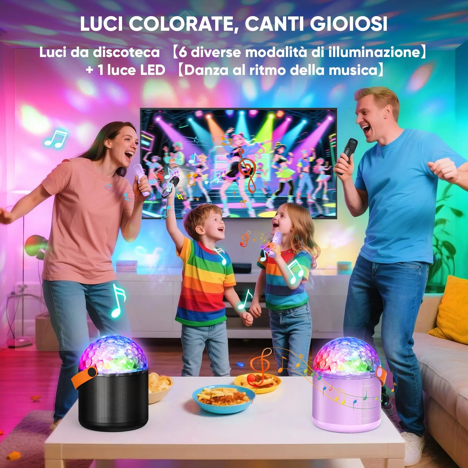 Karaoke per Bambini e Adulti con Luci Discoteca Bluetooth Cassa Microfono Giocattolo Musicale per Feste Regali Natale